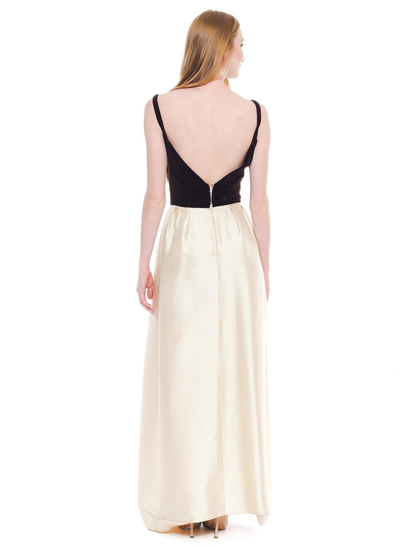 Beige 1950S NINA RICCI Ivory Silk & Brown Velvet Gown With Evening Cape