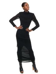 1980S BOB MACKIE Black Beaded Silk Chiffon Long Sleeve Gown With Fringe