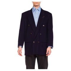 Vintage 1980S ALESSANDRO Navy Blue Wool Men's New Wave Double Breasted Blazer From Fran