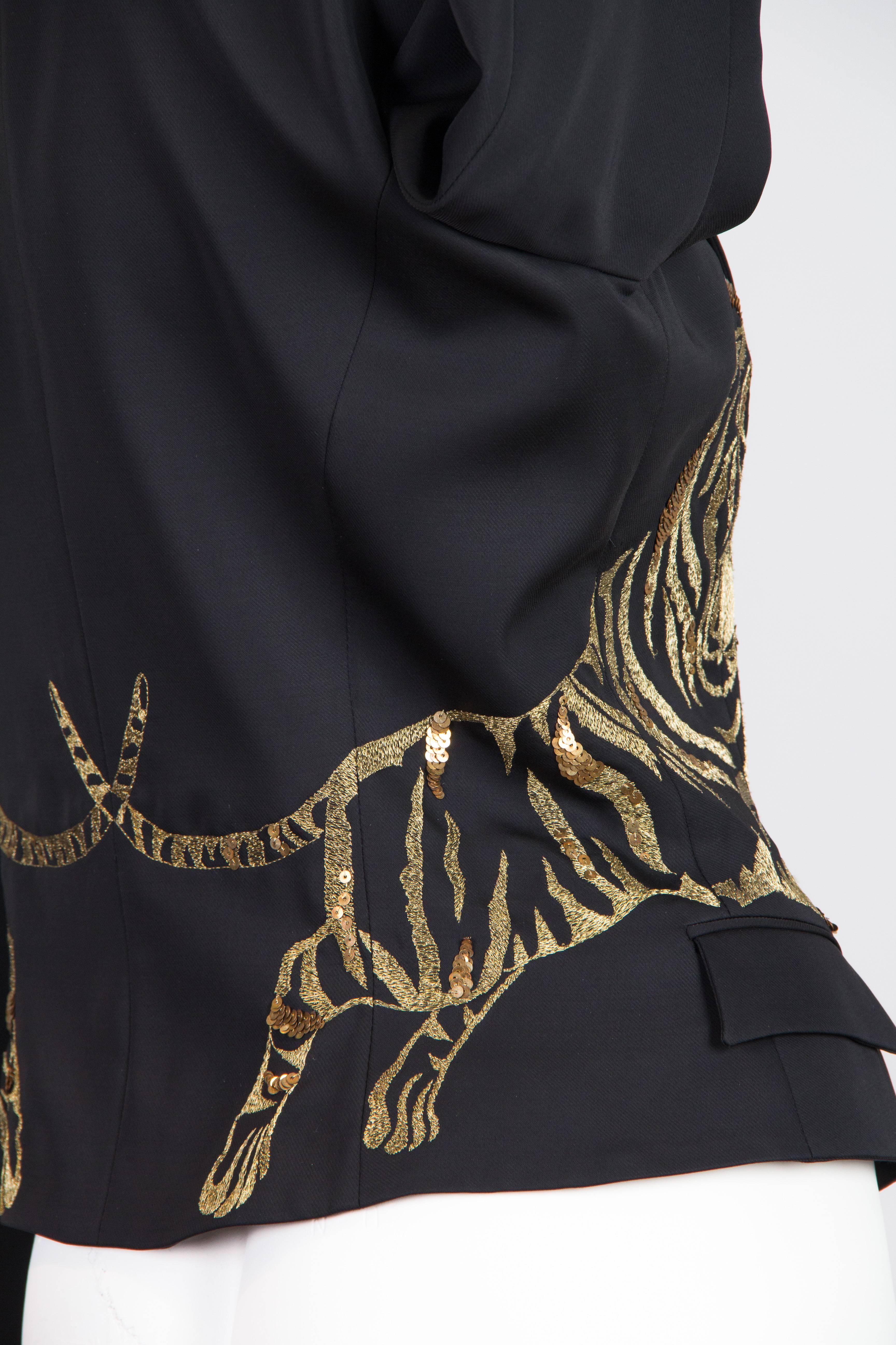 Black Alexander McQueen Jacket with Embroidered Gold Tigers