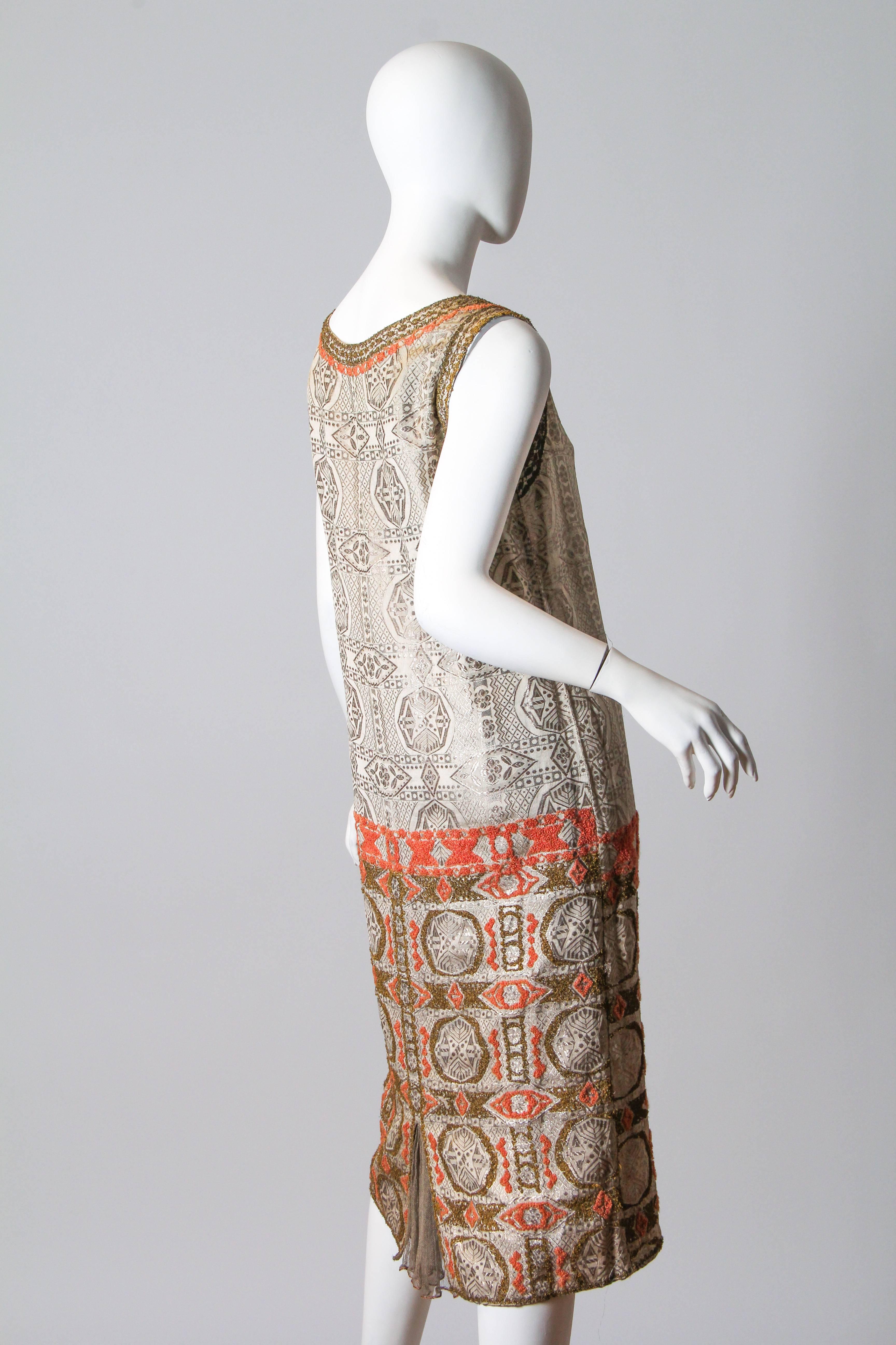 Brown Embroidered 1920s Lamé Dress