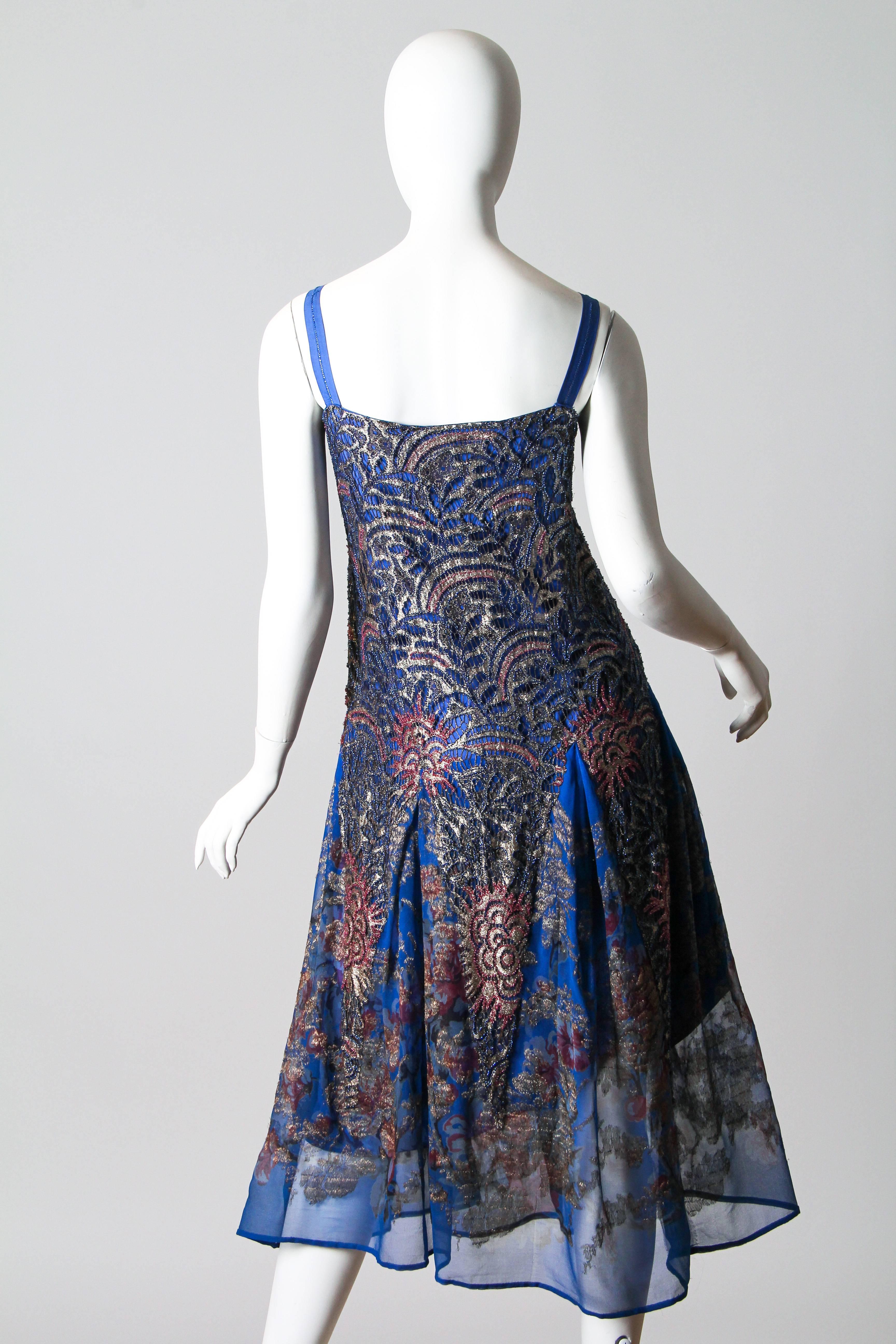 Women's 1920s Silver Lamé Lace and Chiffon Dress
