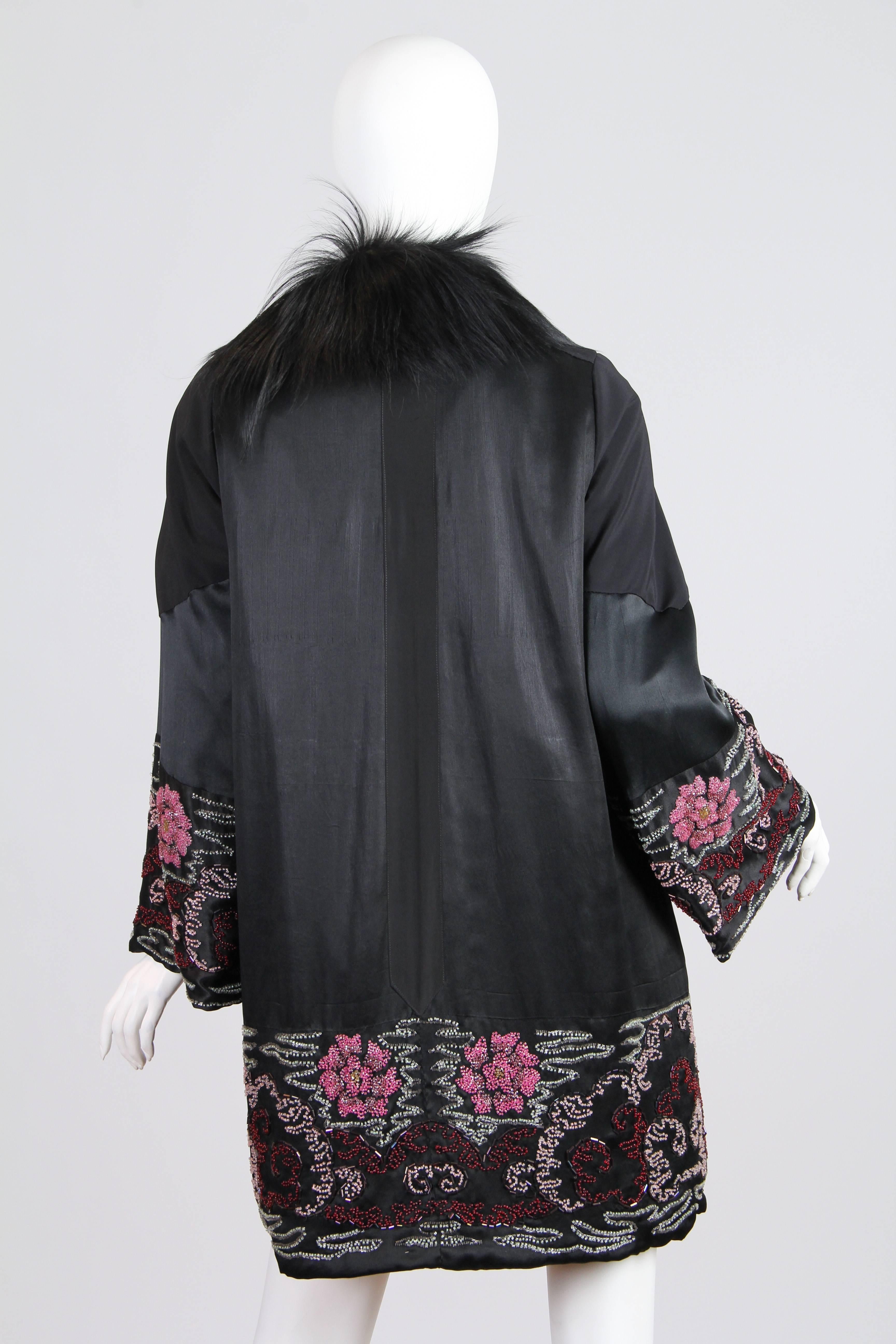 1920s Beaded Silk Coat with Fur Collar In Excellent Condition In New York, NY