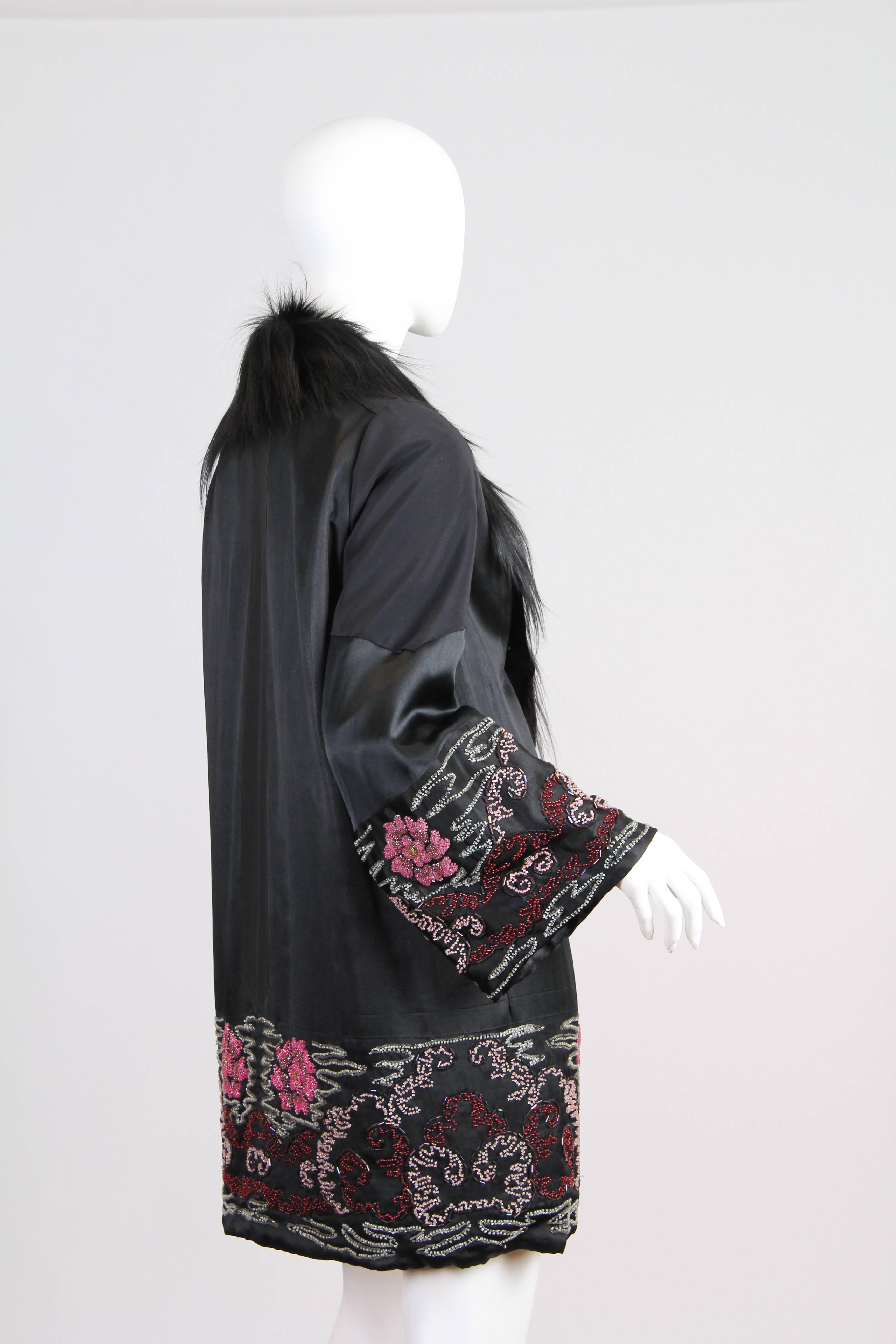 Women's 1920s Beaded Silk Coat with Fur Collar