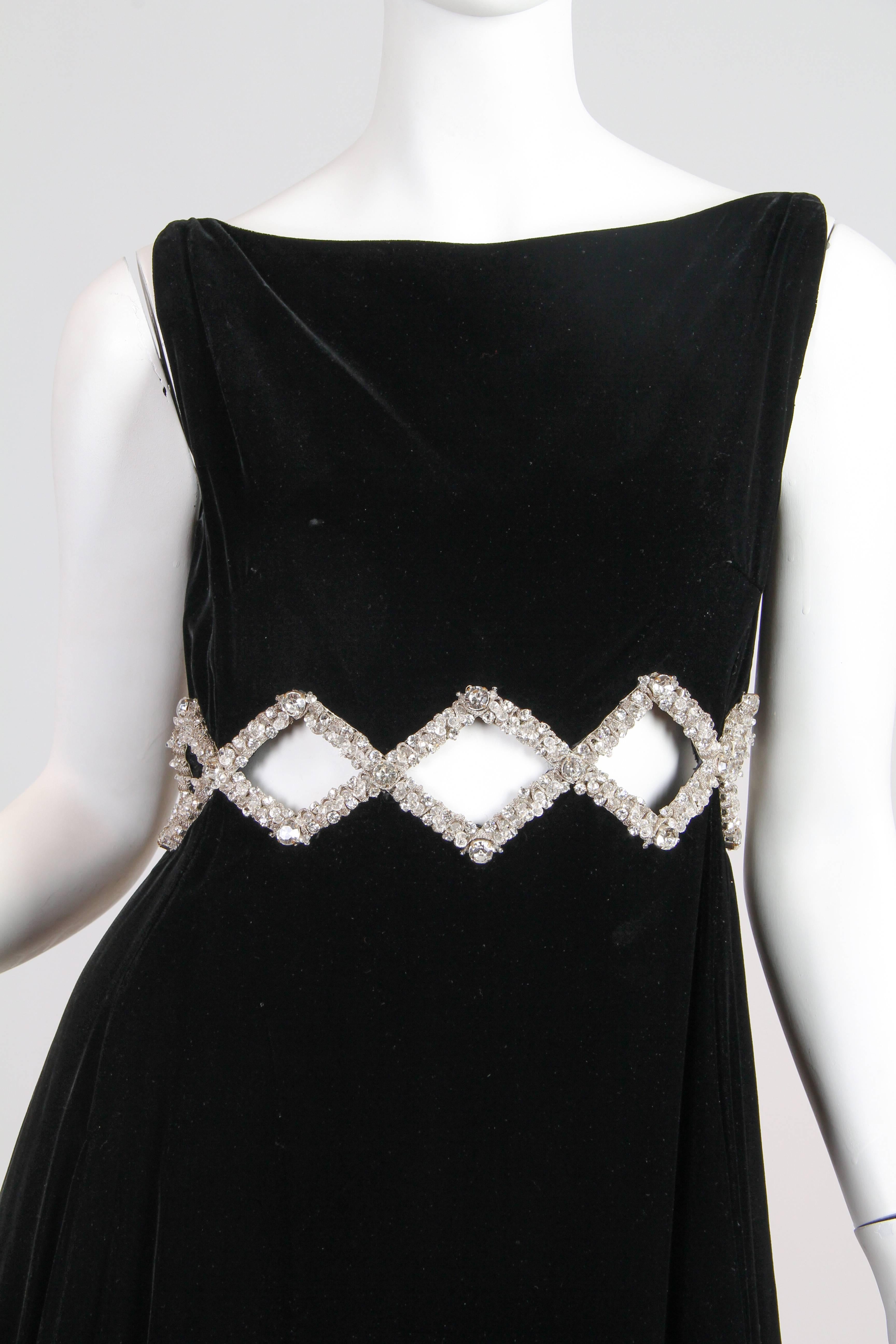 1960s Velvet Gown with Crystal Bordered Cut-outs 1