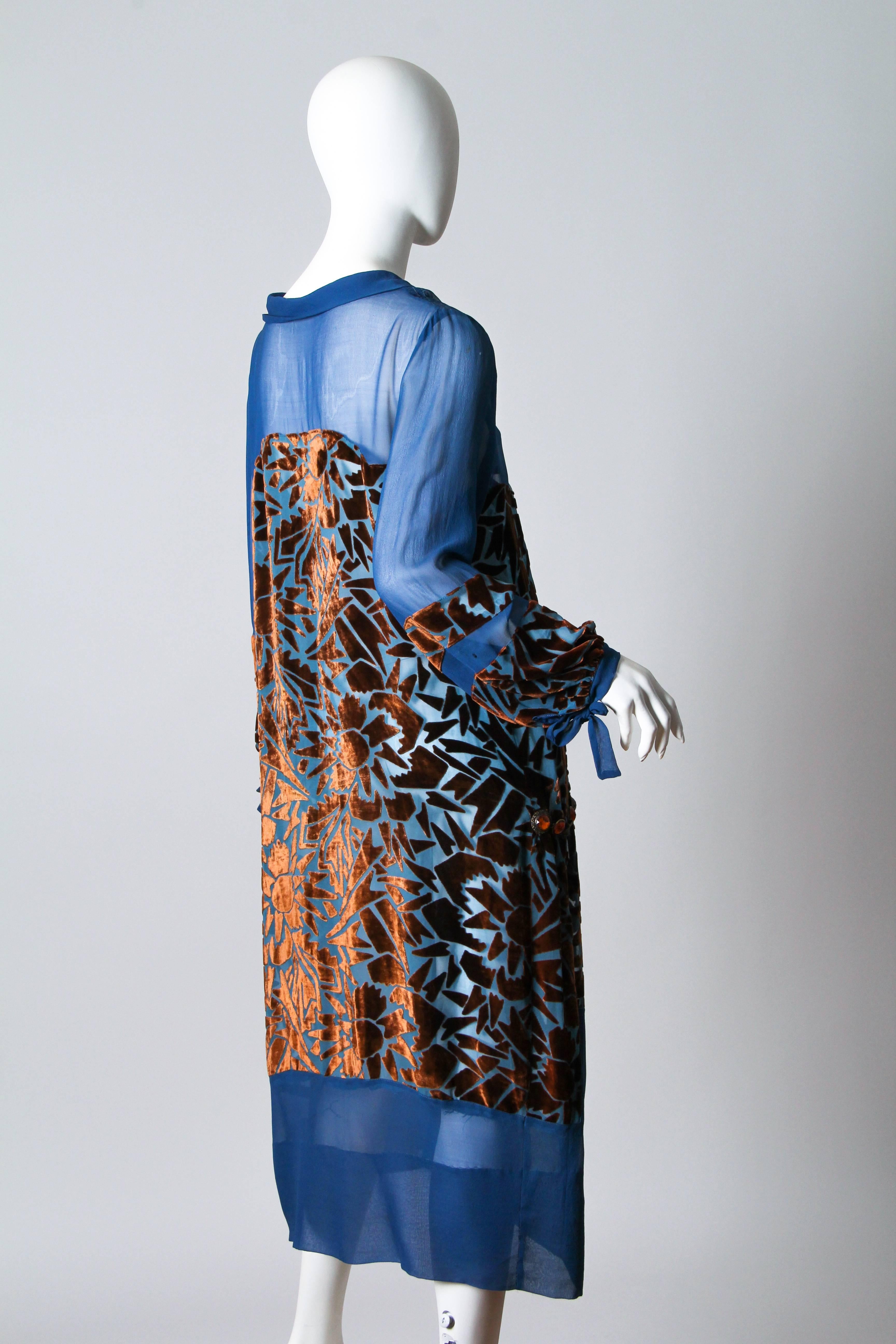 Purple 1920s Raoul Dufy style Silk Velvet Dress