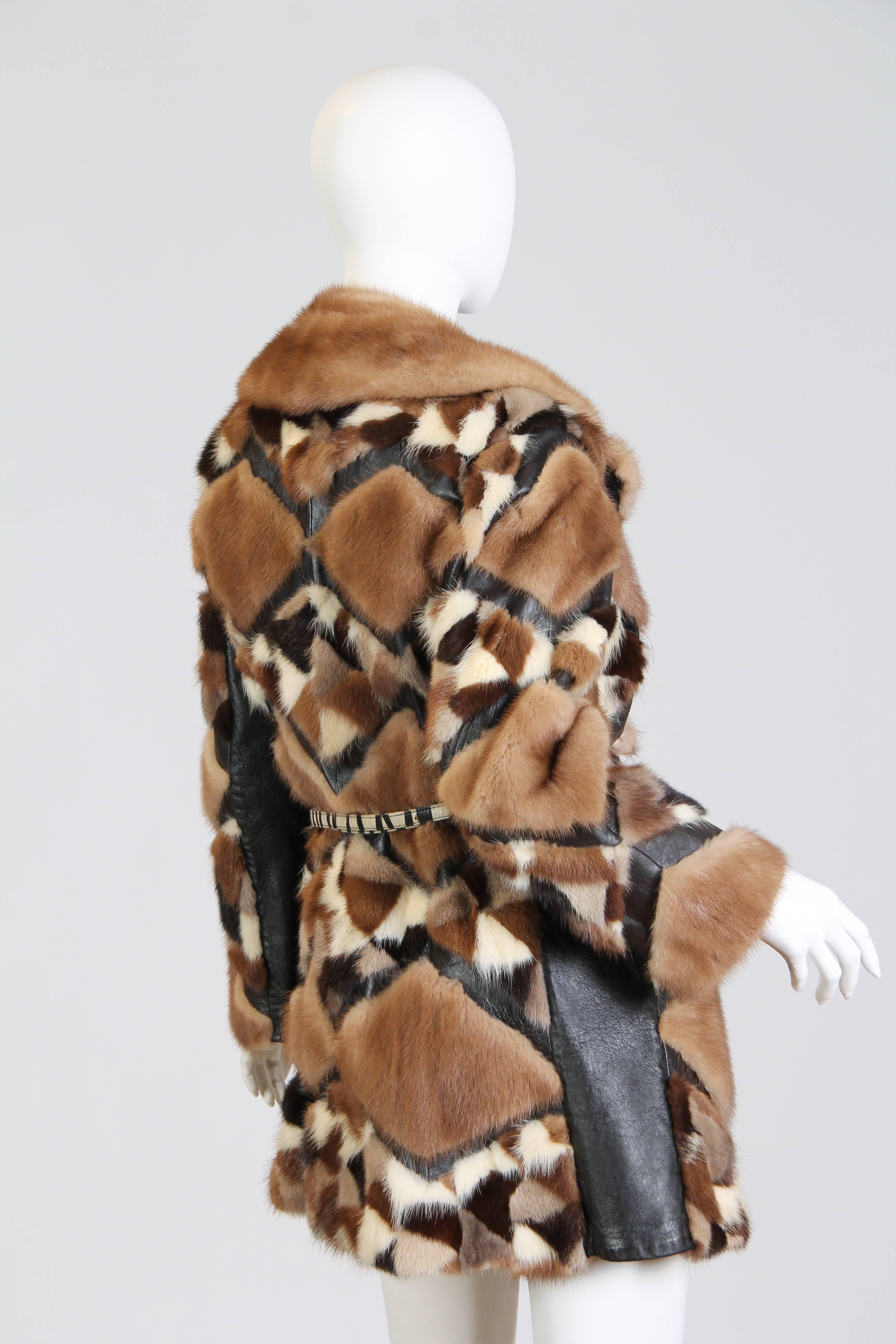 Brown 1970s Patchwork Mink and Leather Jacket
