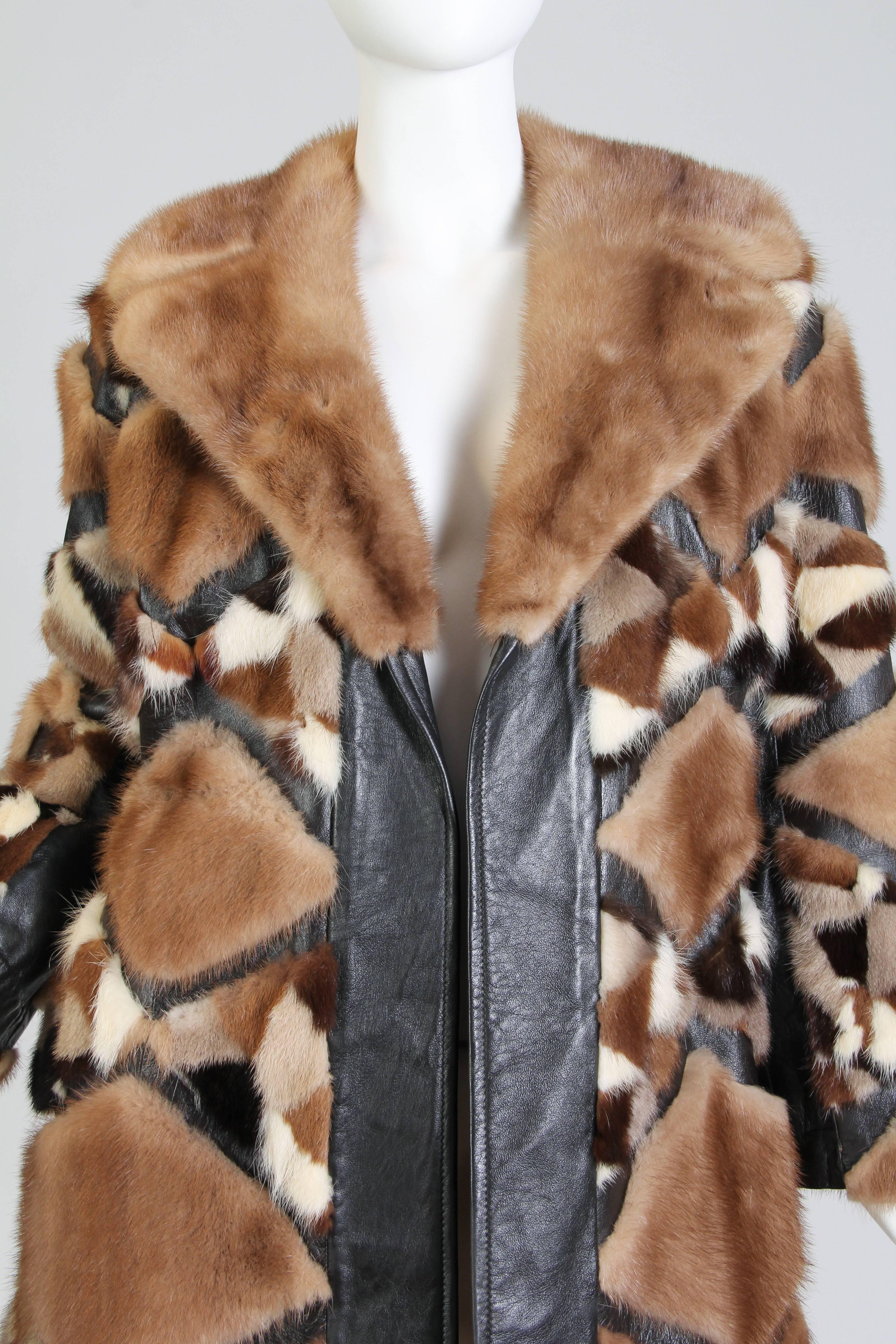 Women's 1970s Patchwork Mink and Leather Jacket