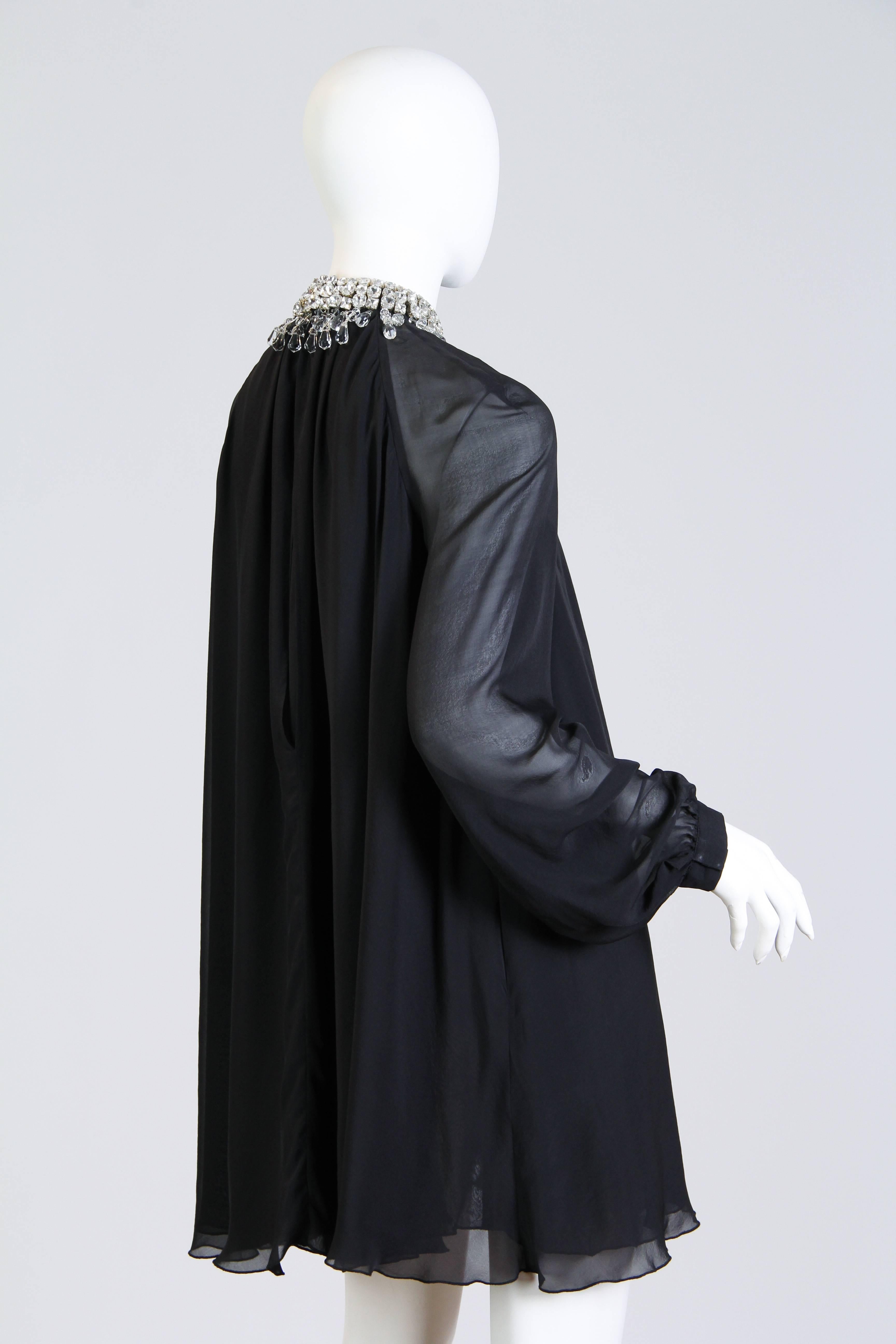 Black  Azzaro Chiffon Minidress with Crystal collar