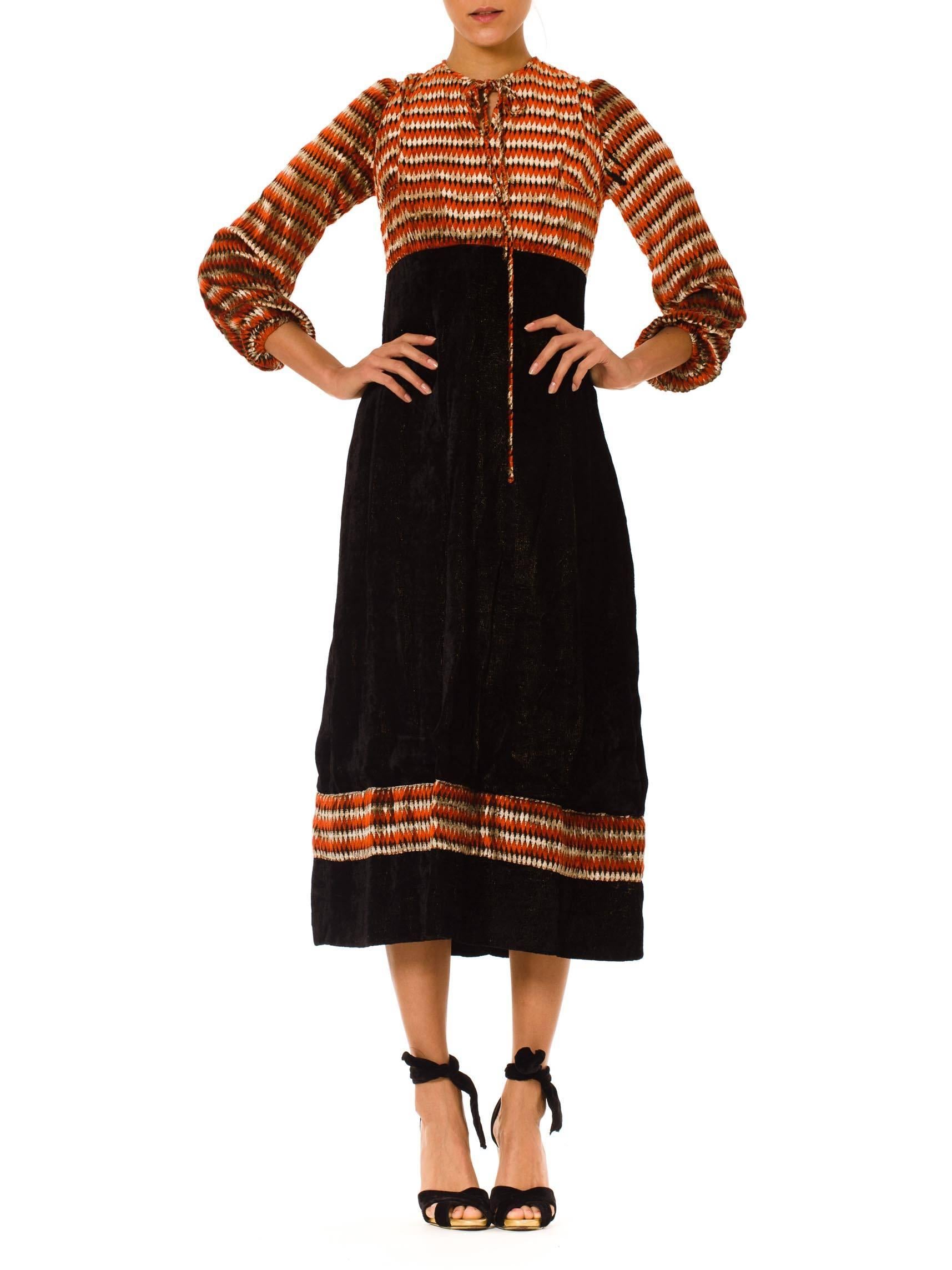 Black 1970s Velvet and Lurex Boho Dress