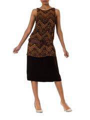 1920S Brown Silk Burnout Velvet Devoré Drop Waist Flapper Dress