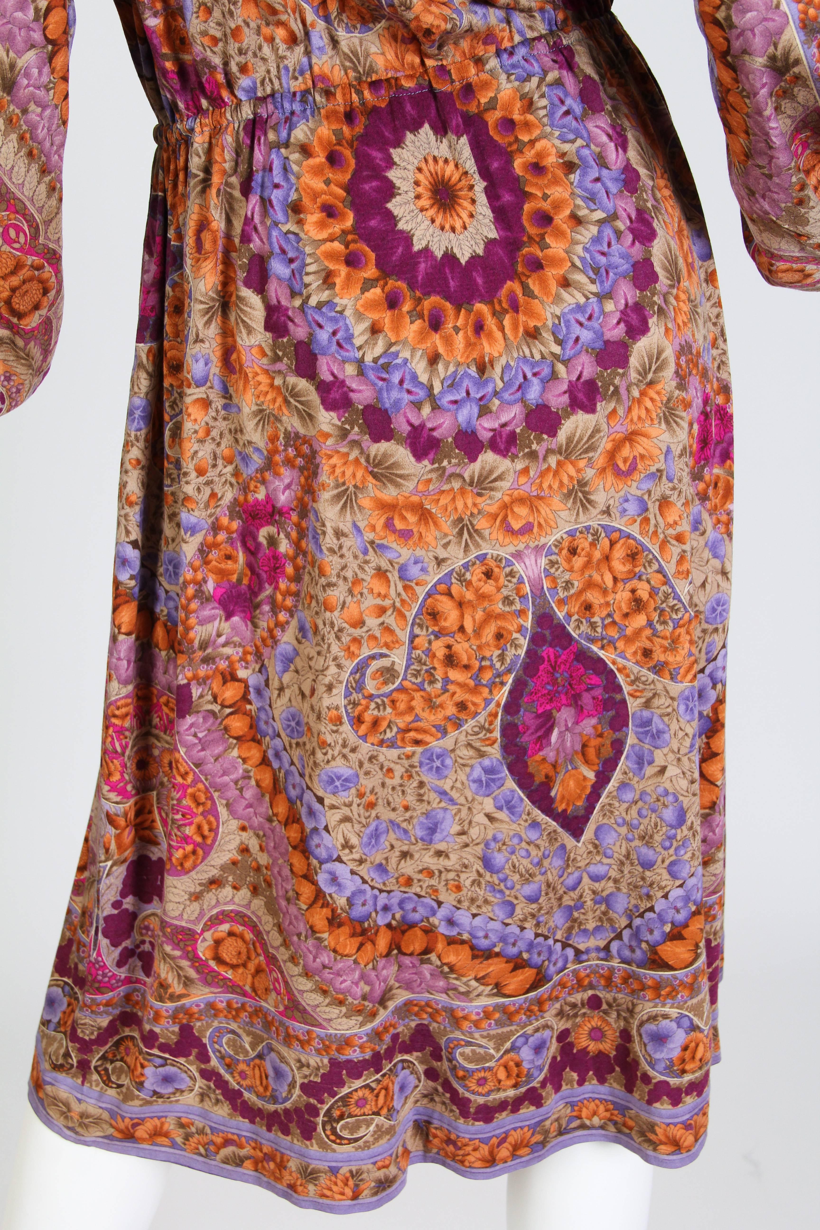 1970s Leonard Wool Jersey Dress with Rich Indian Floral Print 2