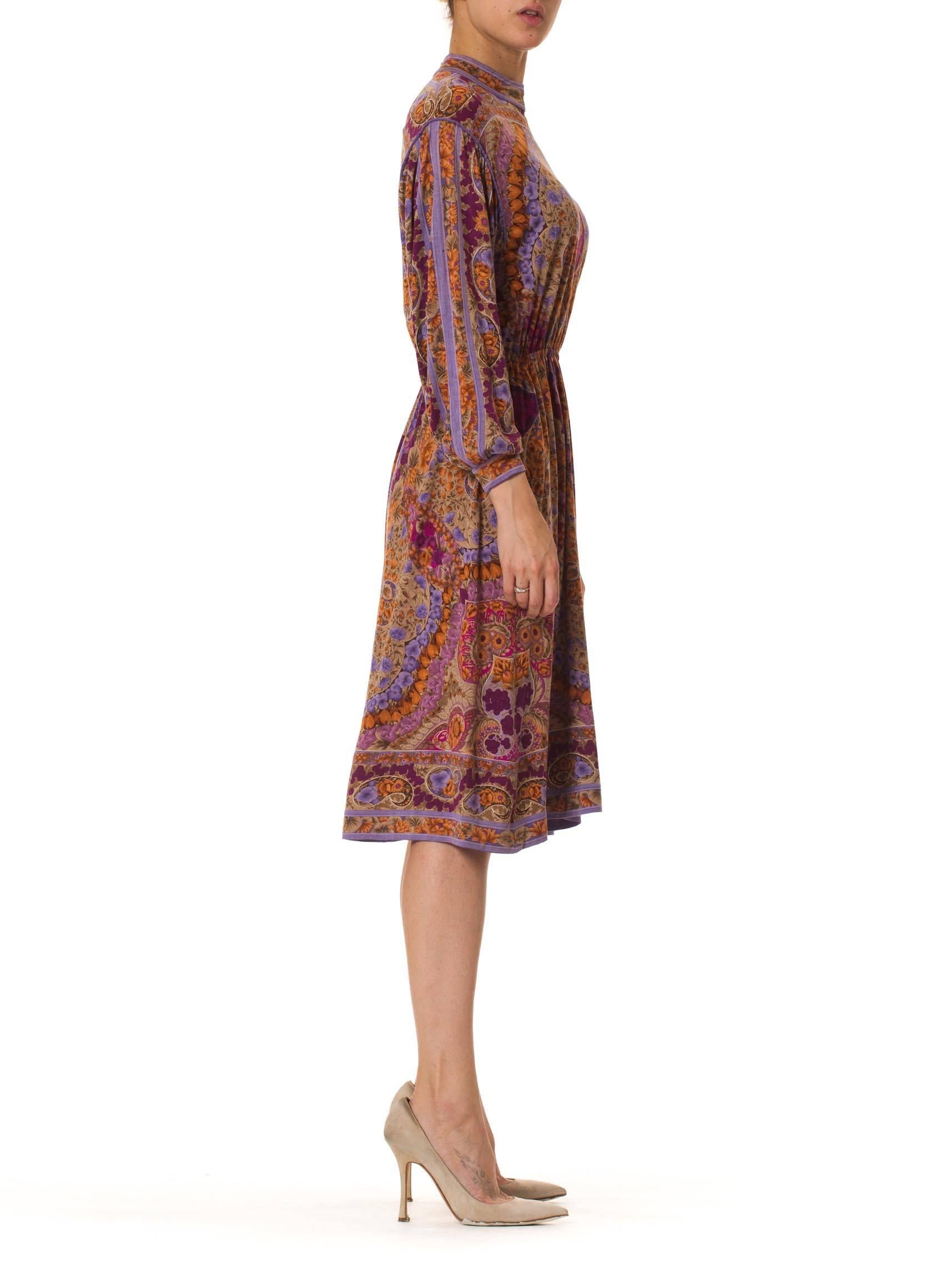 1970s Leonard Wool Jersey Dress with Rich Indian Floral Print In Excellent Condition In New York, NY