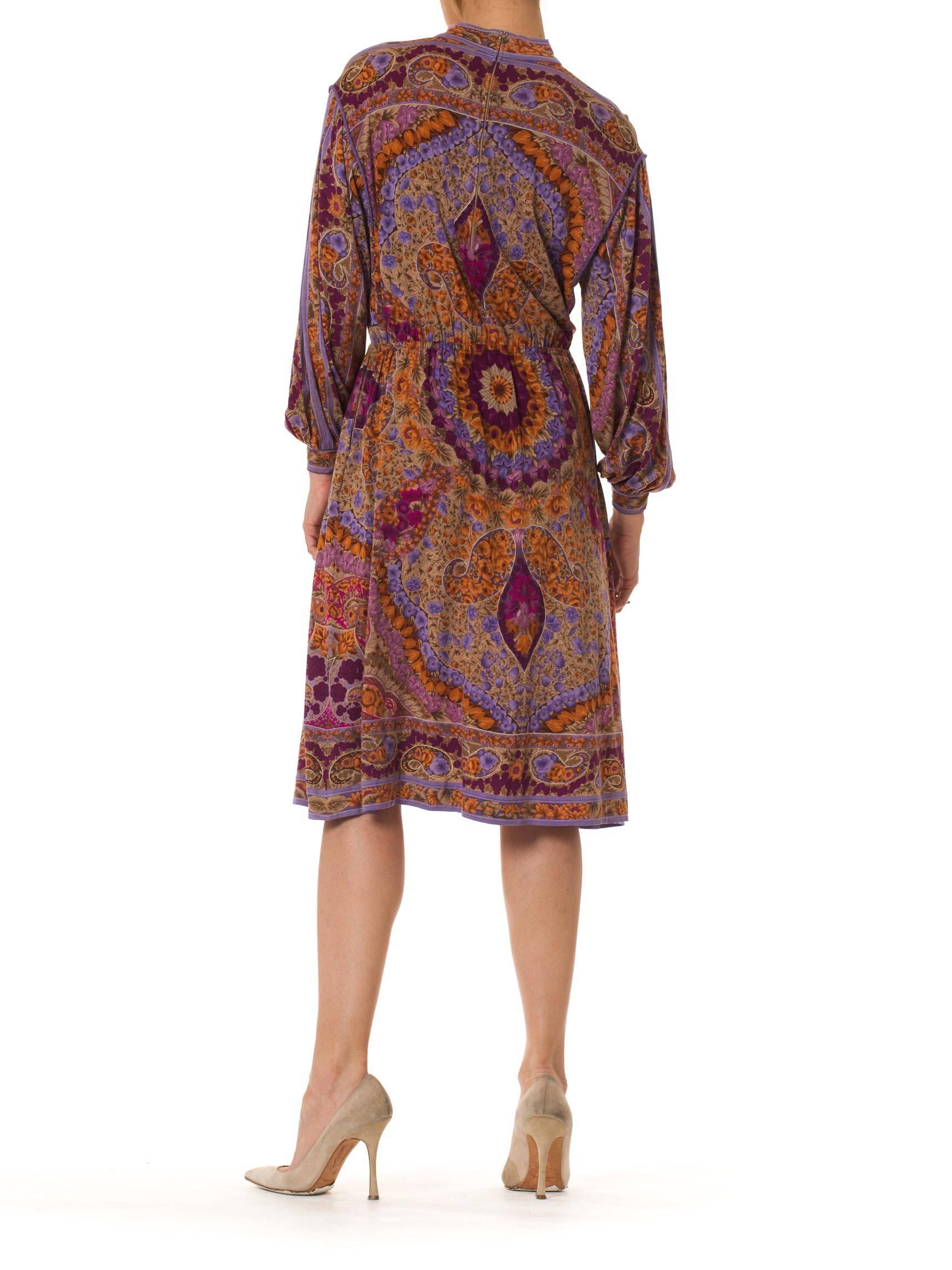 Women's 1970s Leonard Wool Jersey Dress with Rich Indian Floral Print