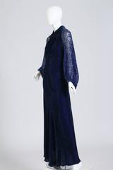 1930s Bias Silk Devoré Velvet Gown