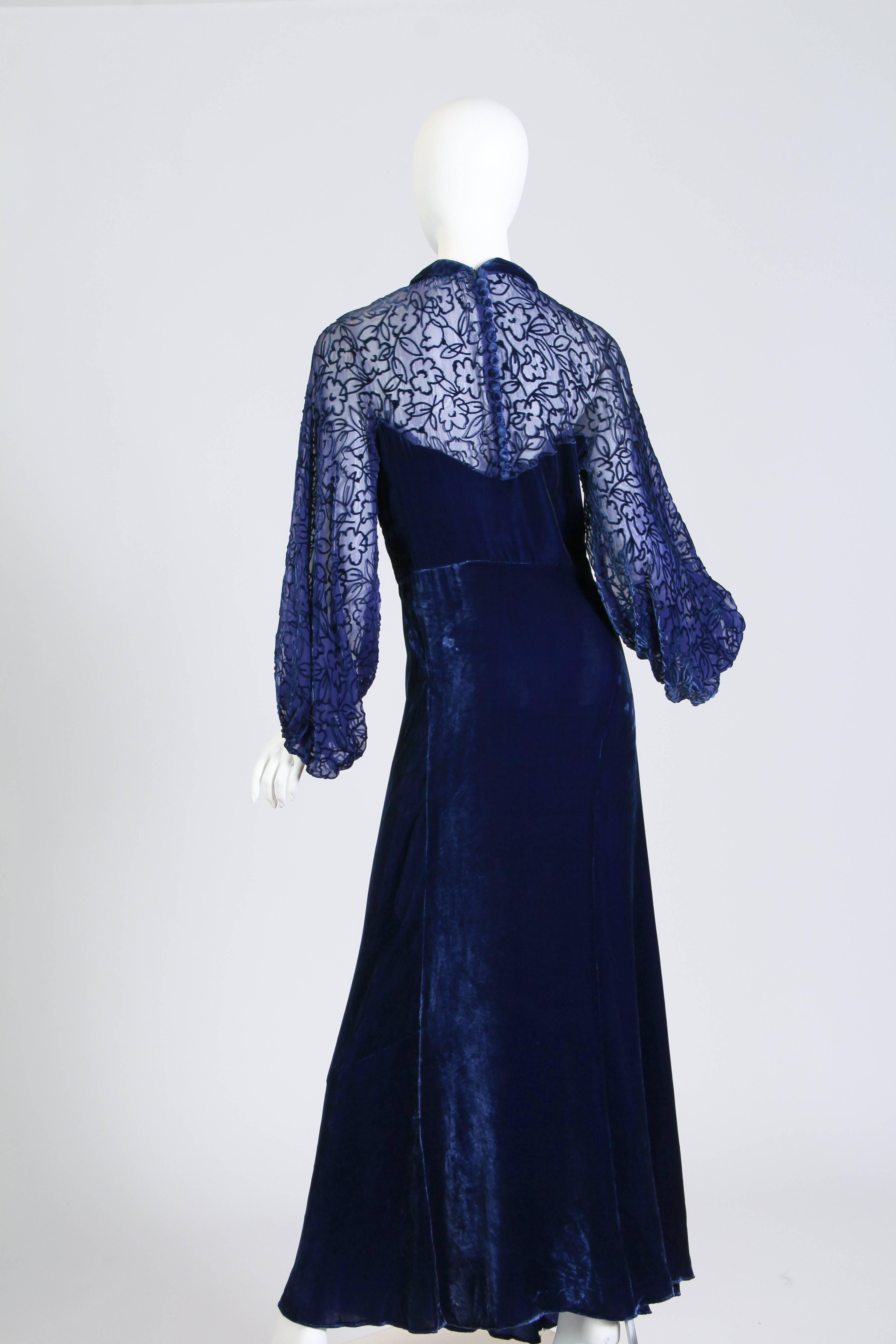 Women's 1930s Bias Silk Devoré Velvet Gown