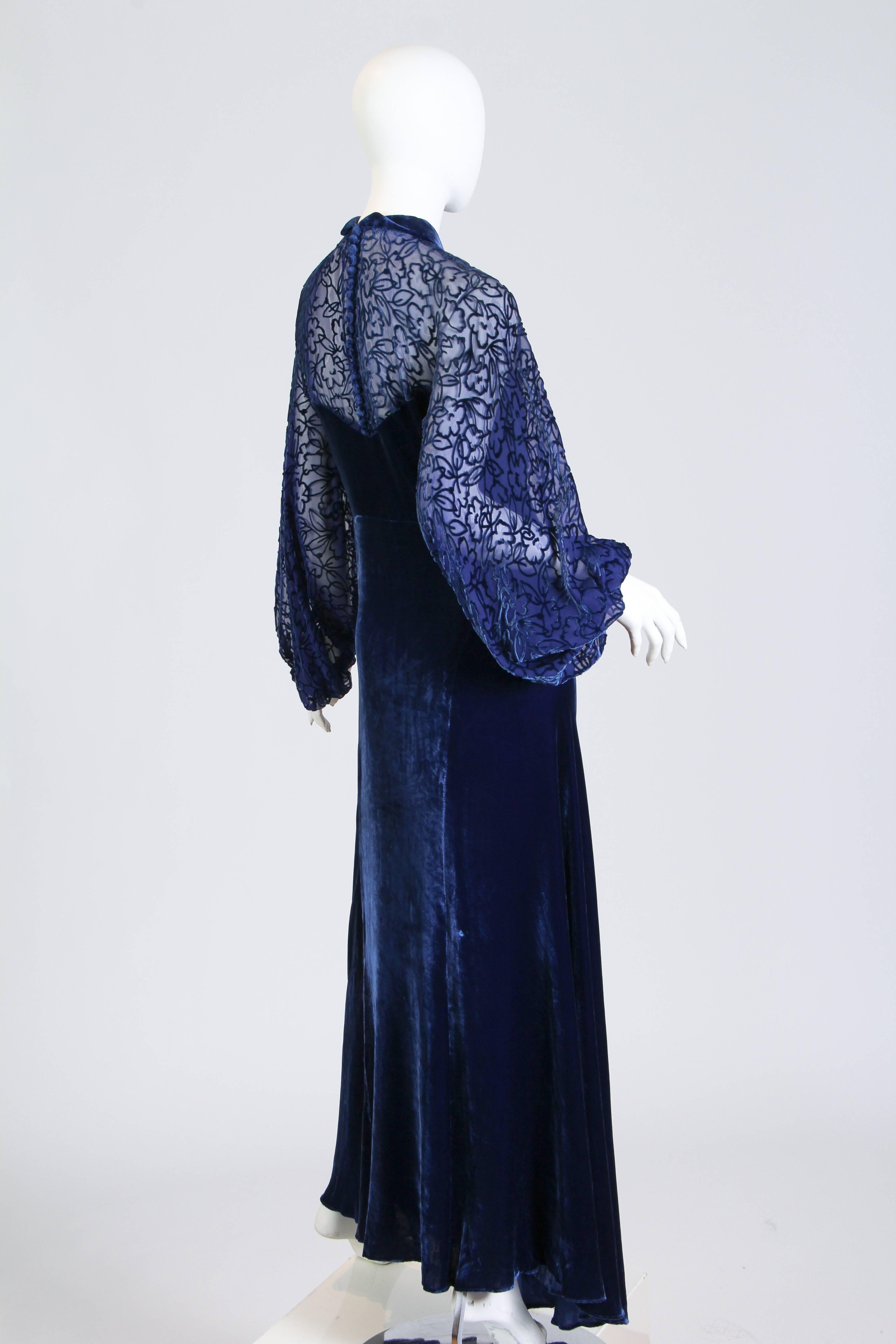 1930s Bias Silk Devoré Velvet Gown In Excellent Condition In New York, NY