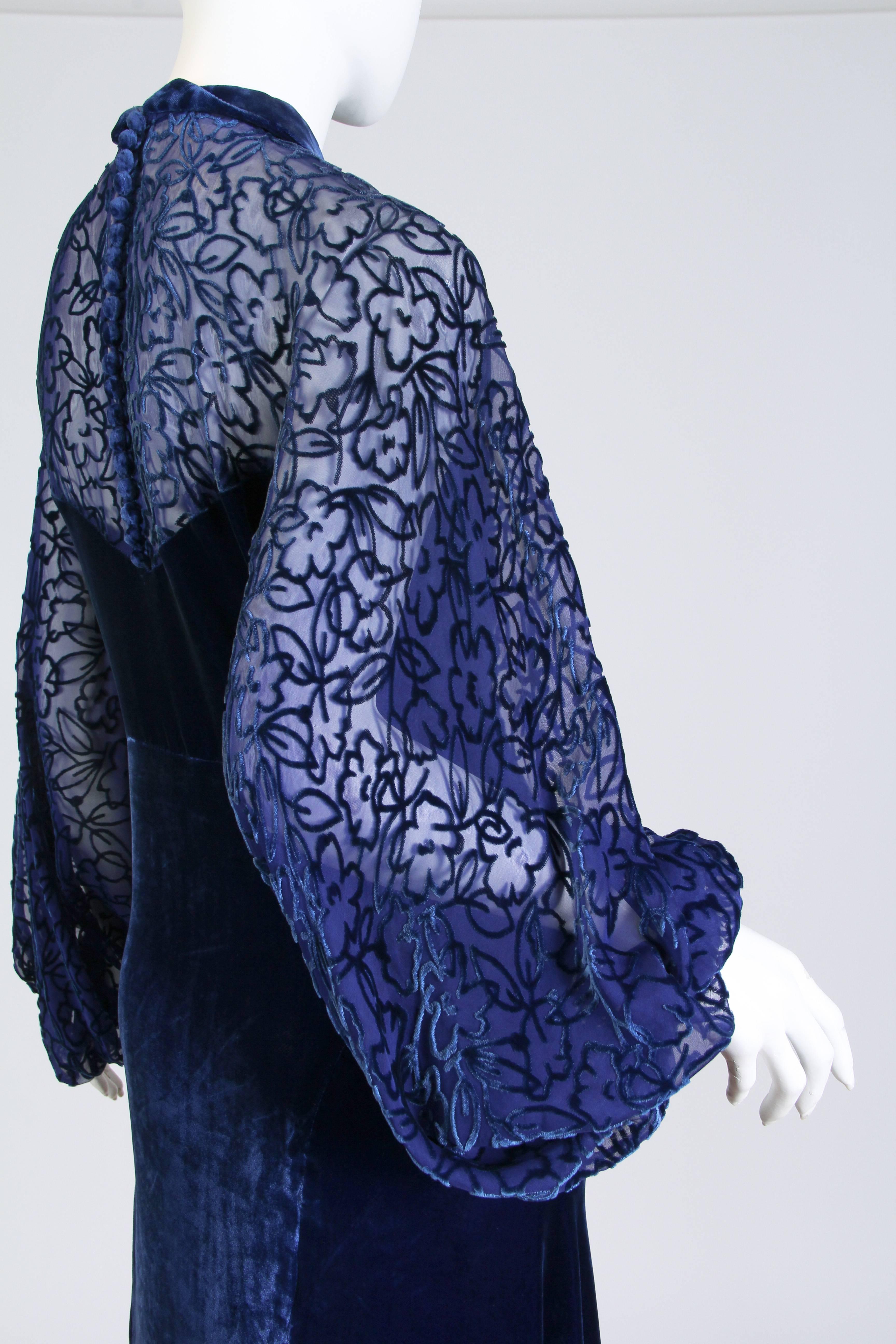 1930s Bias Silk Devoré Velvet Gown 2