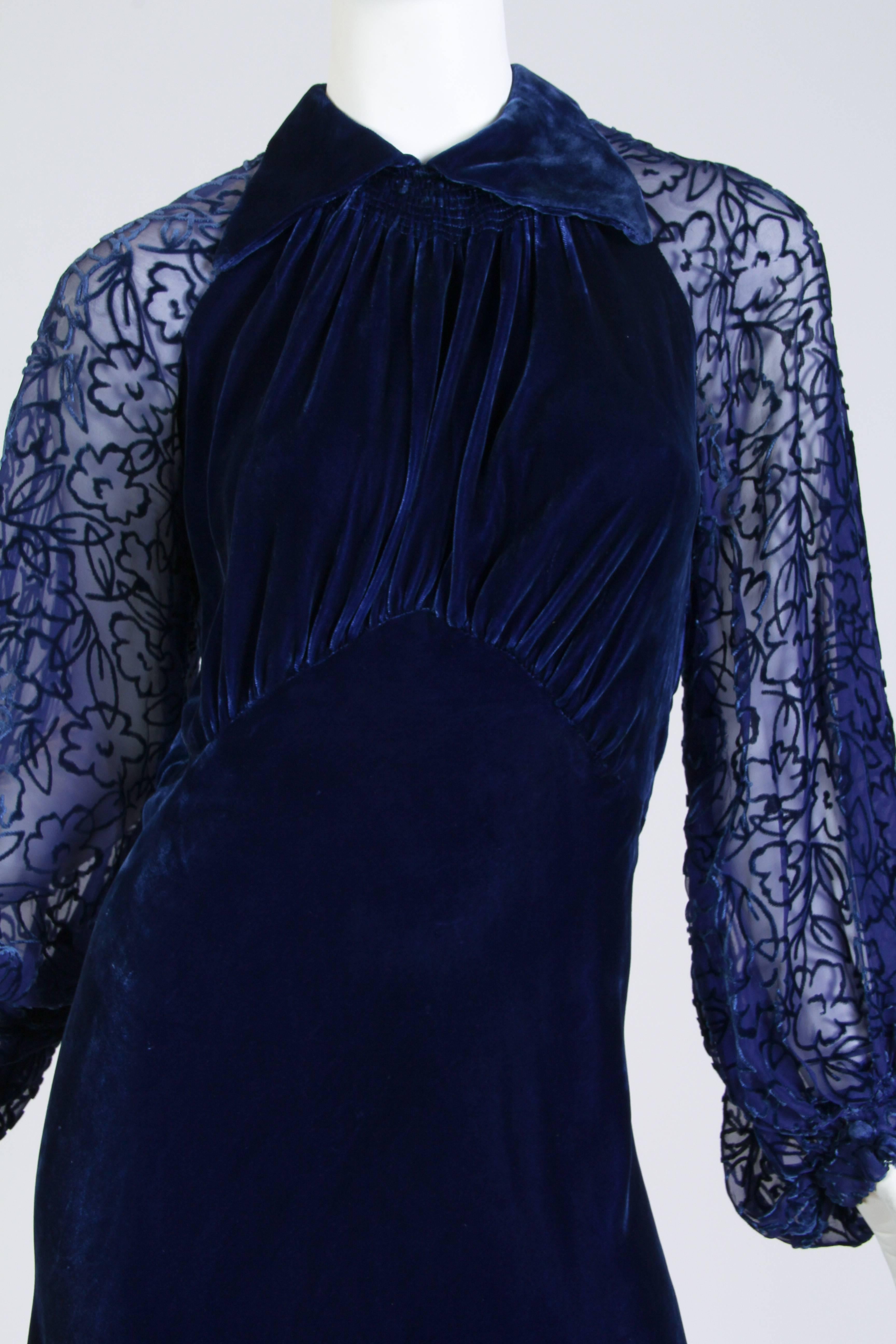 1930s Bias Silk Devoré Velvet Gown 3
