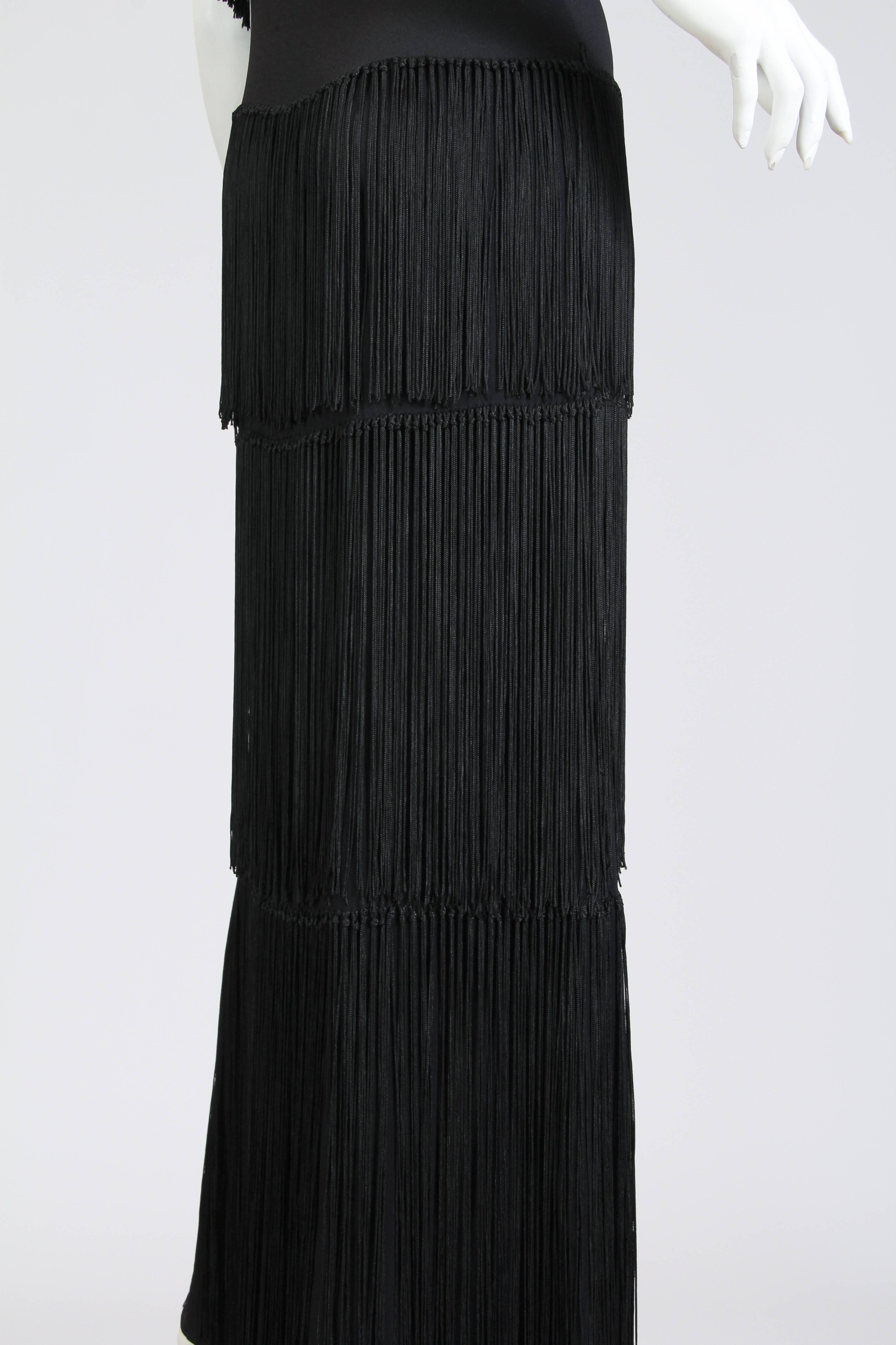 1940S Black Silk Crepe Gown With Tiers Of Hand-Knotted Fringe L 6