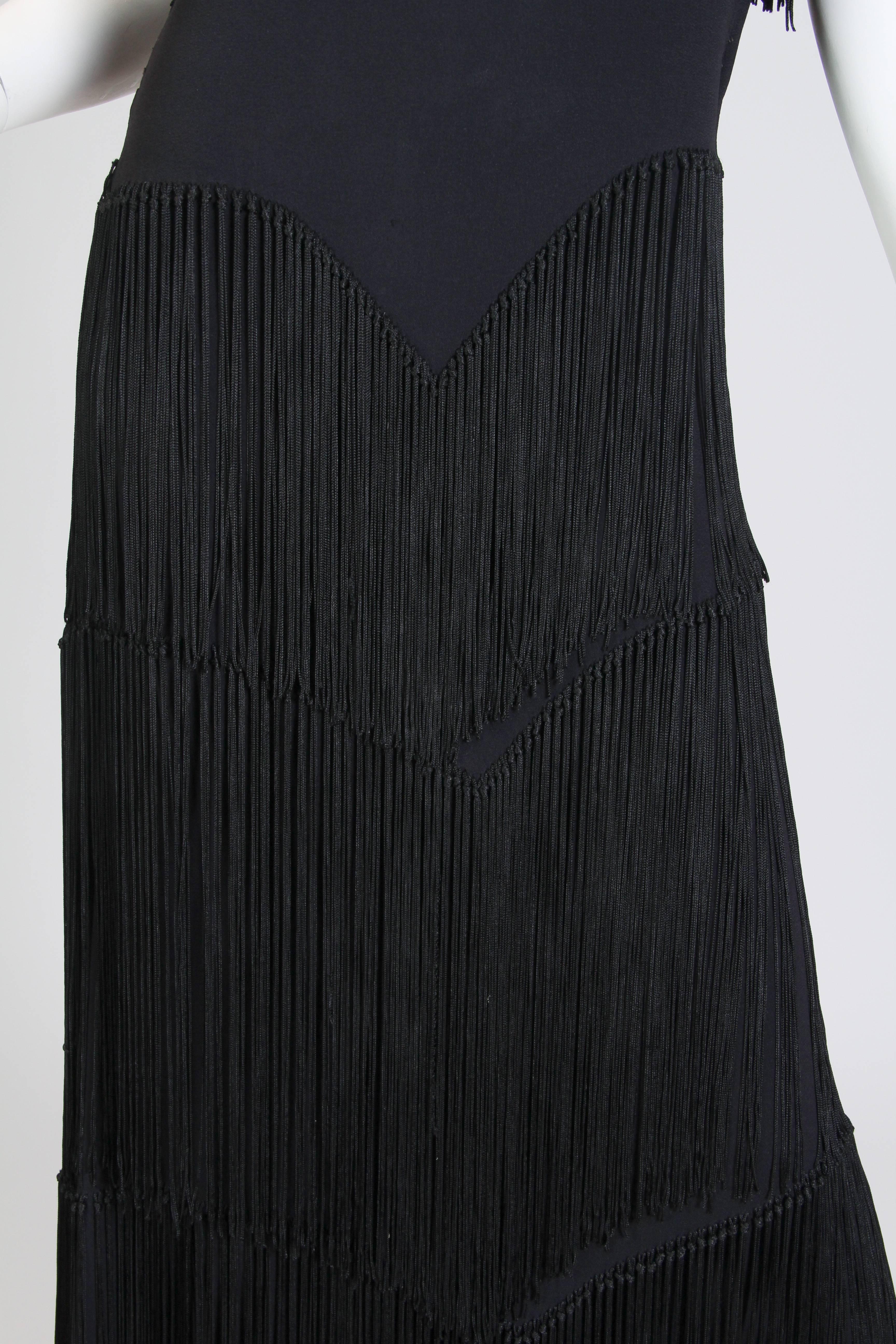 1940S Black Silk Crepe Gown With Tiers Of Hand-Knotted Fringe L 5