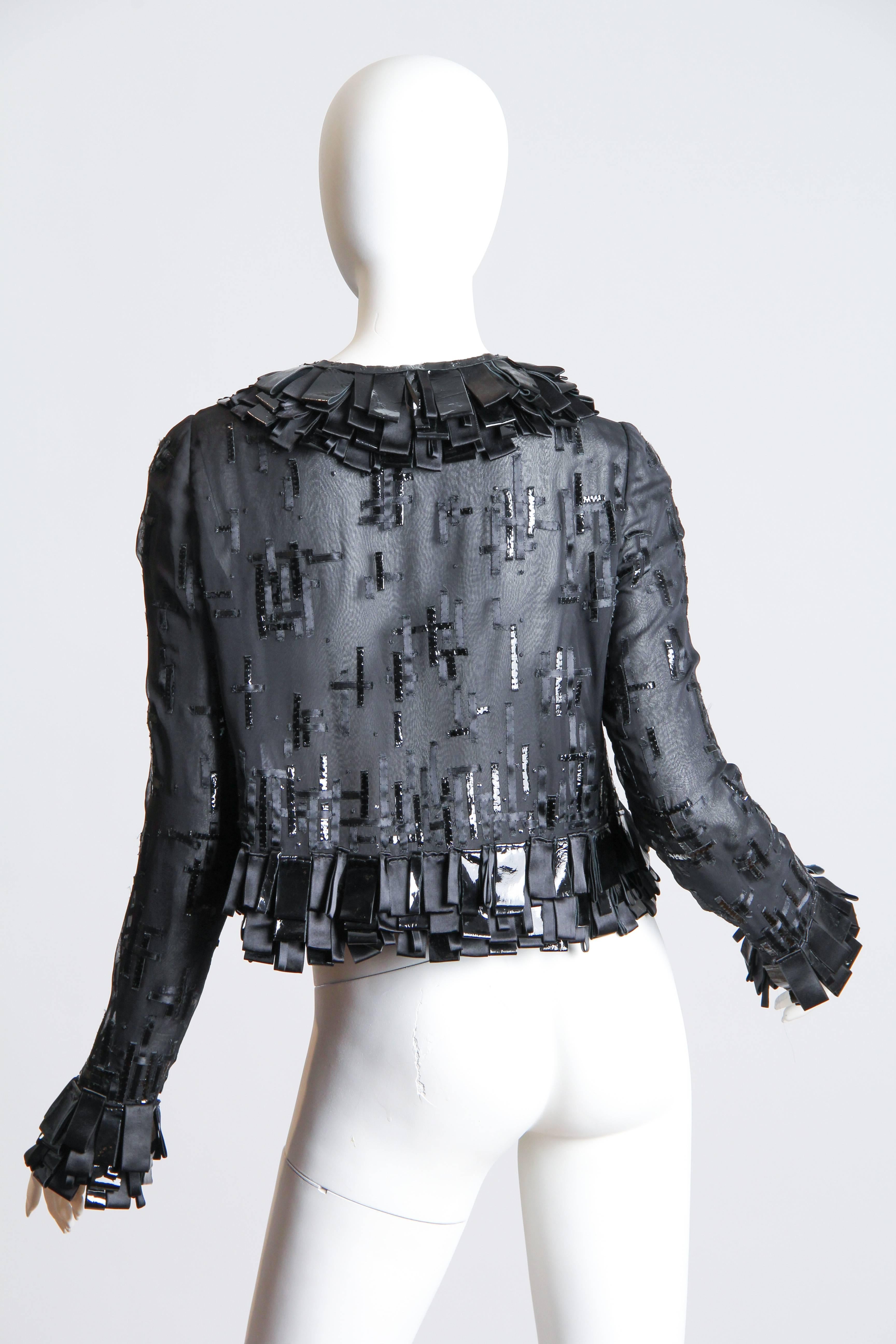 1990S OSCAR DE LARENTA Silk Chiffon Embellished  Jacket With Ribbons Beads & Pa In Excellent Condition In New York, NY