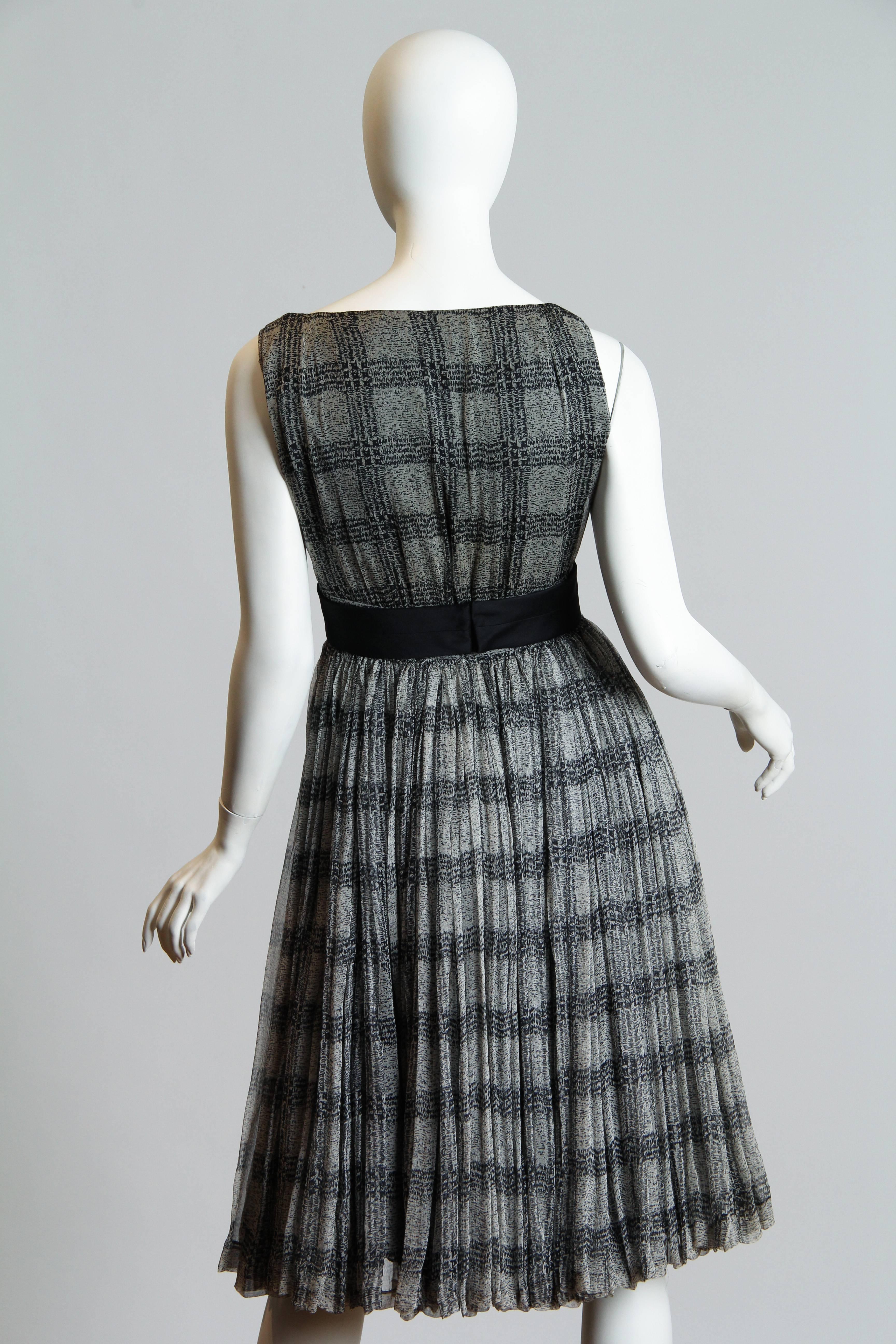 1980S JAMES GALANOS Black & Grey Silk Chiffon Super Full Layered Dress In Excellent Condition In New York, NY