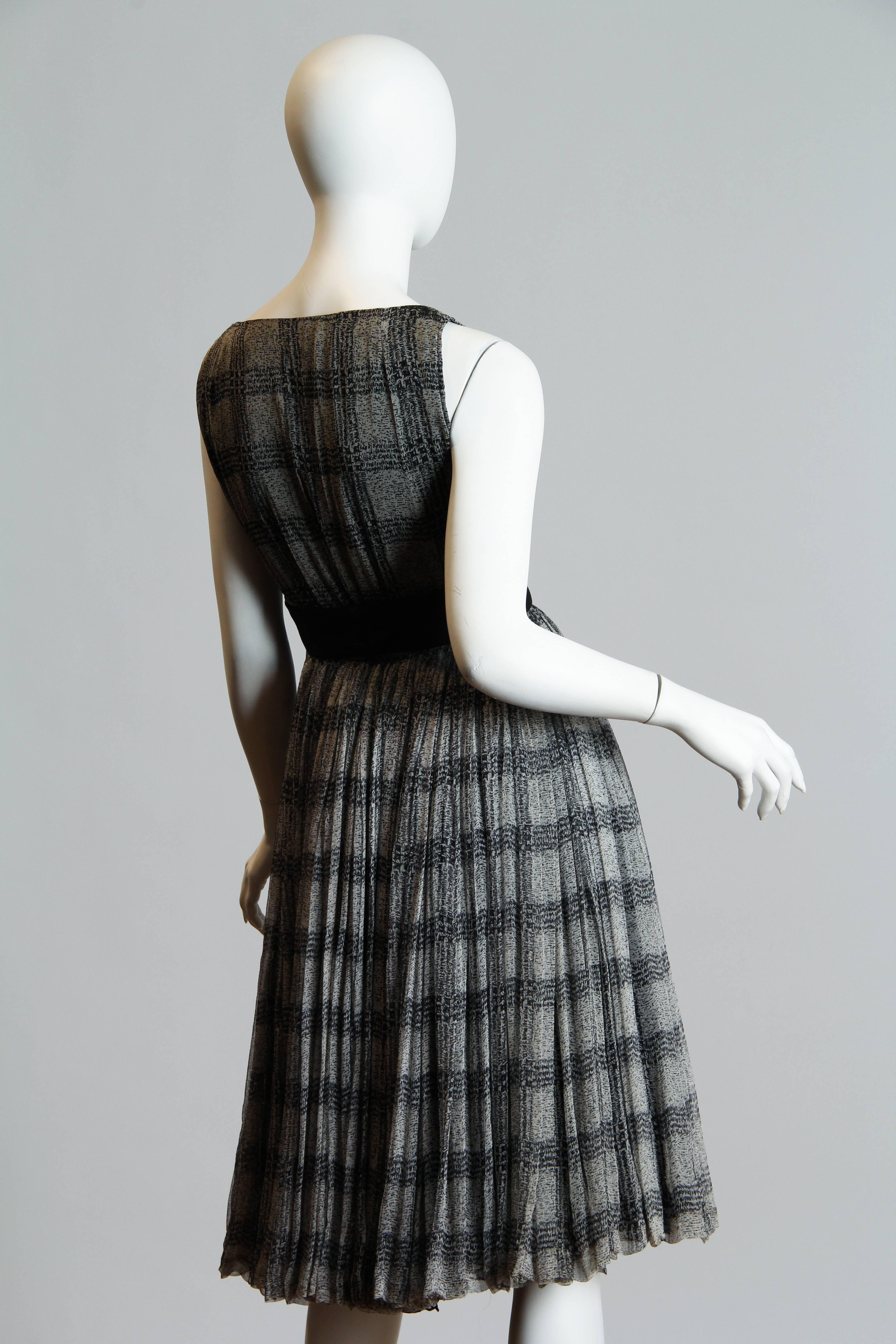 Gray 1980S JAMES GALANOS Black & Grey Silk Chiffon Super Full Layered Dress