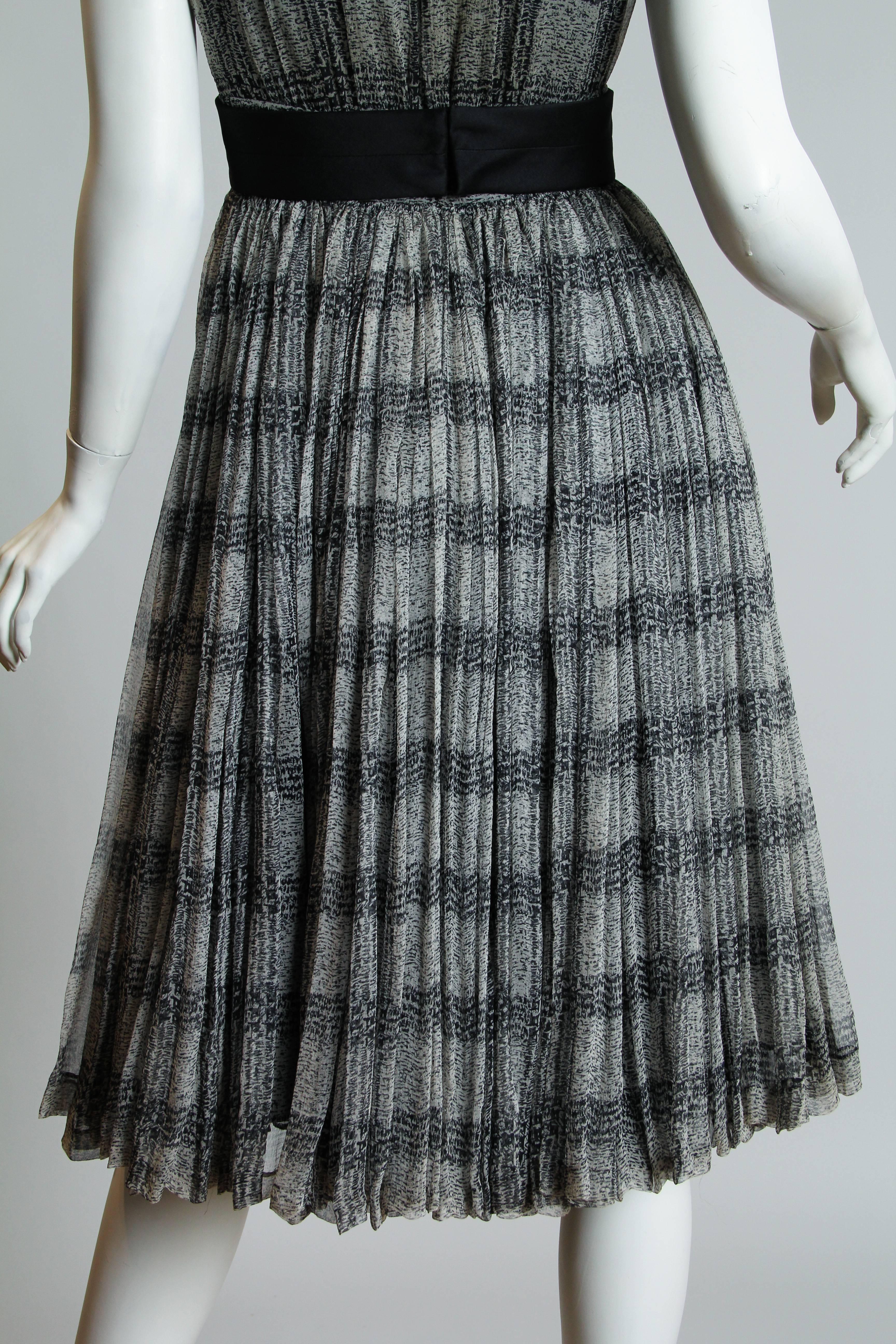 1980S JAMES GALANOS Black & Grey Silk Chiffon Super Full Layered Dress 1