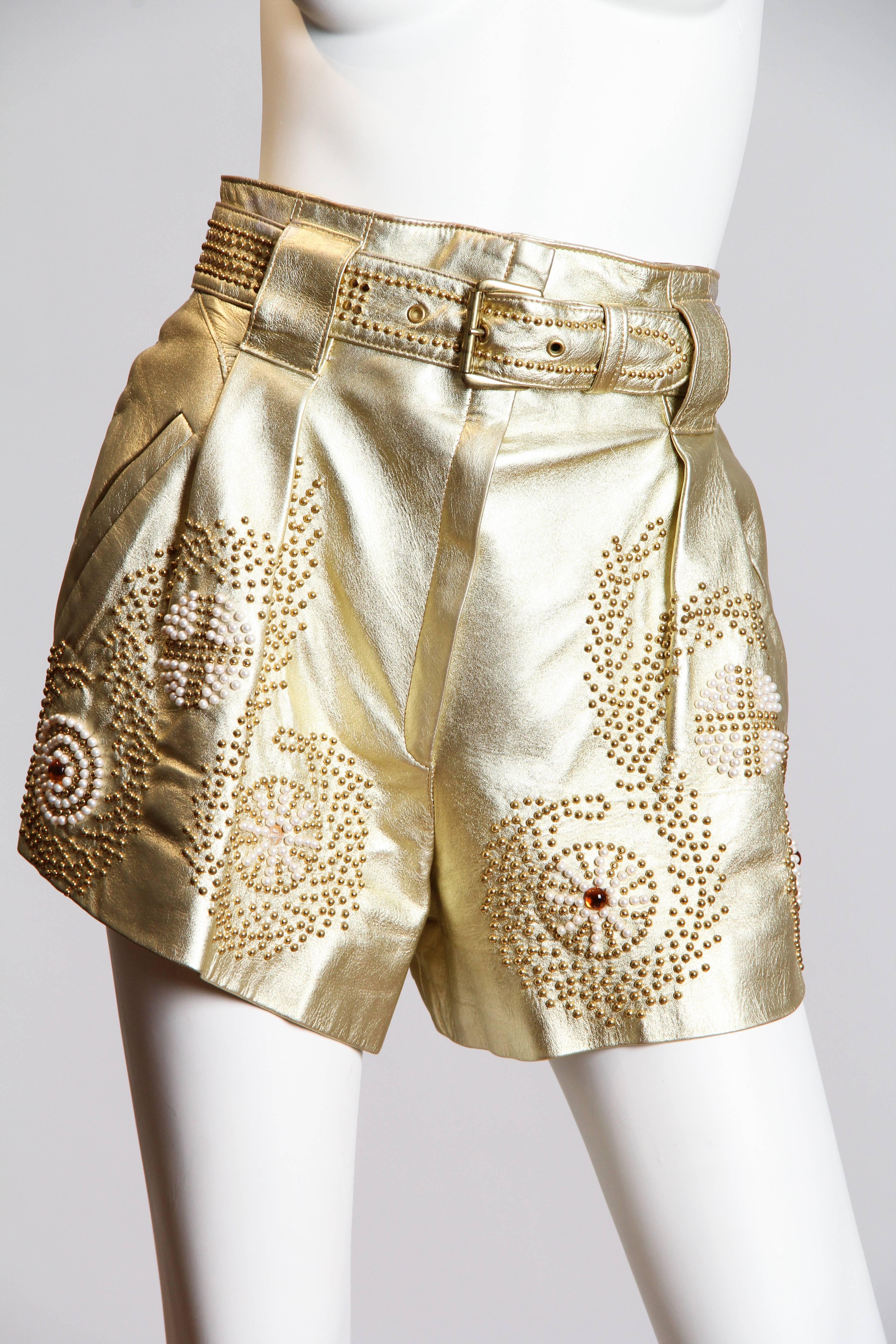 Women's Jean Claude Jitrois Studded Gold Leather Ensemble