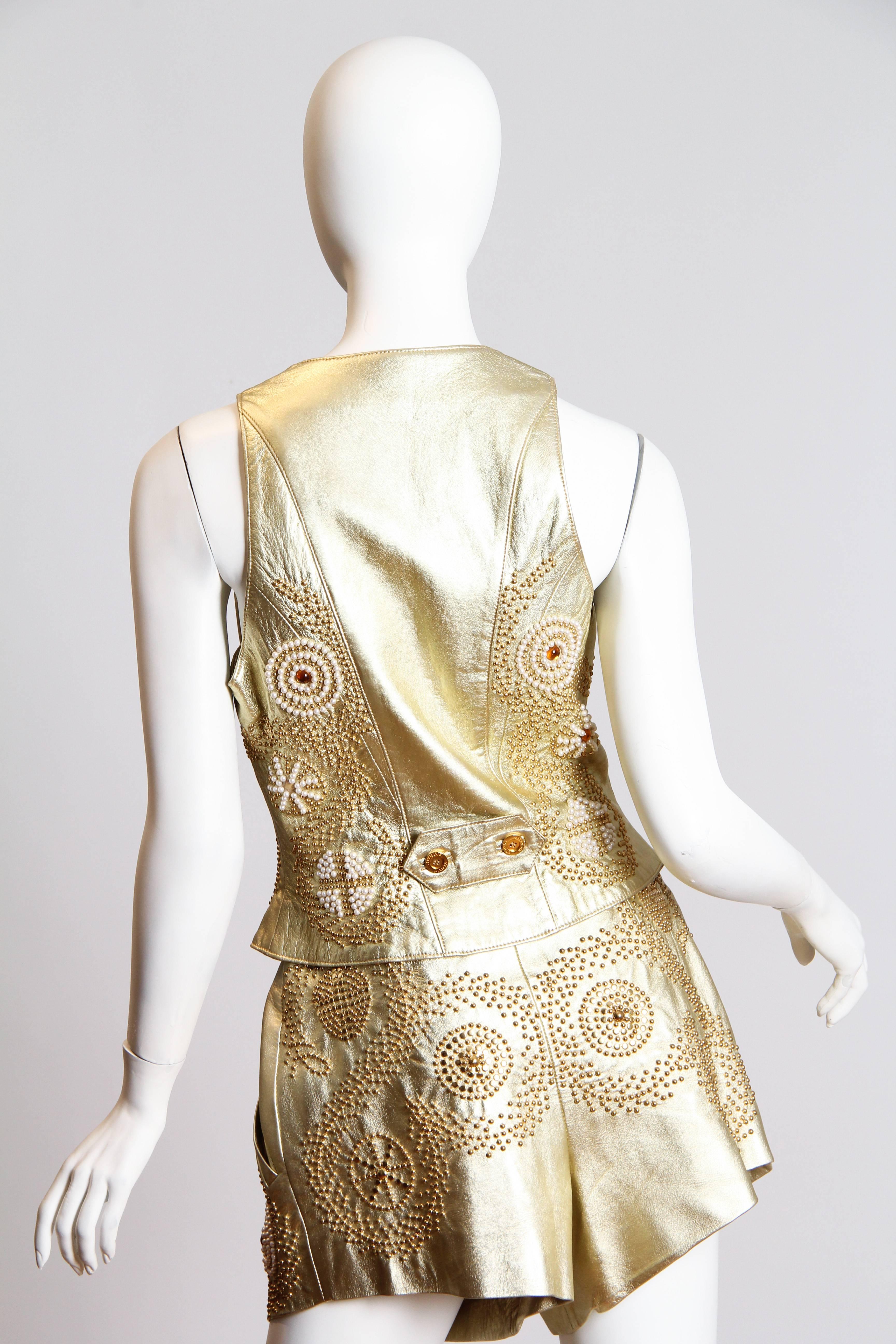 Jean Claude Jitrois Studded Gold Leather Ensemble In Excellent Condition In New York, NY