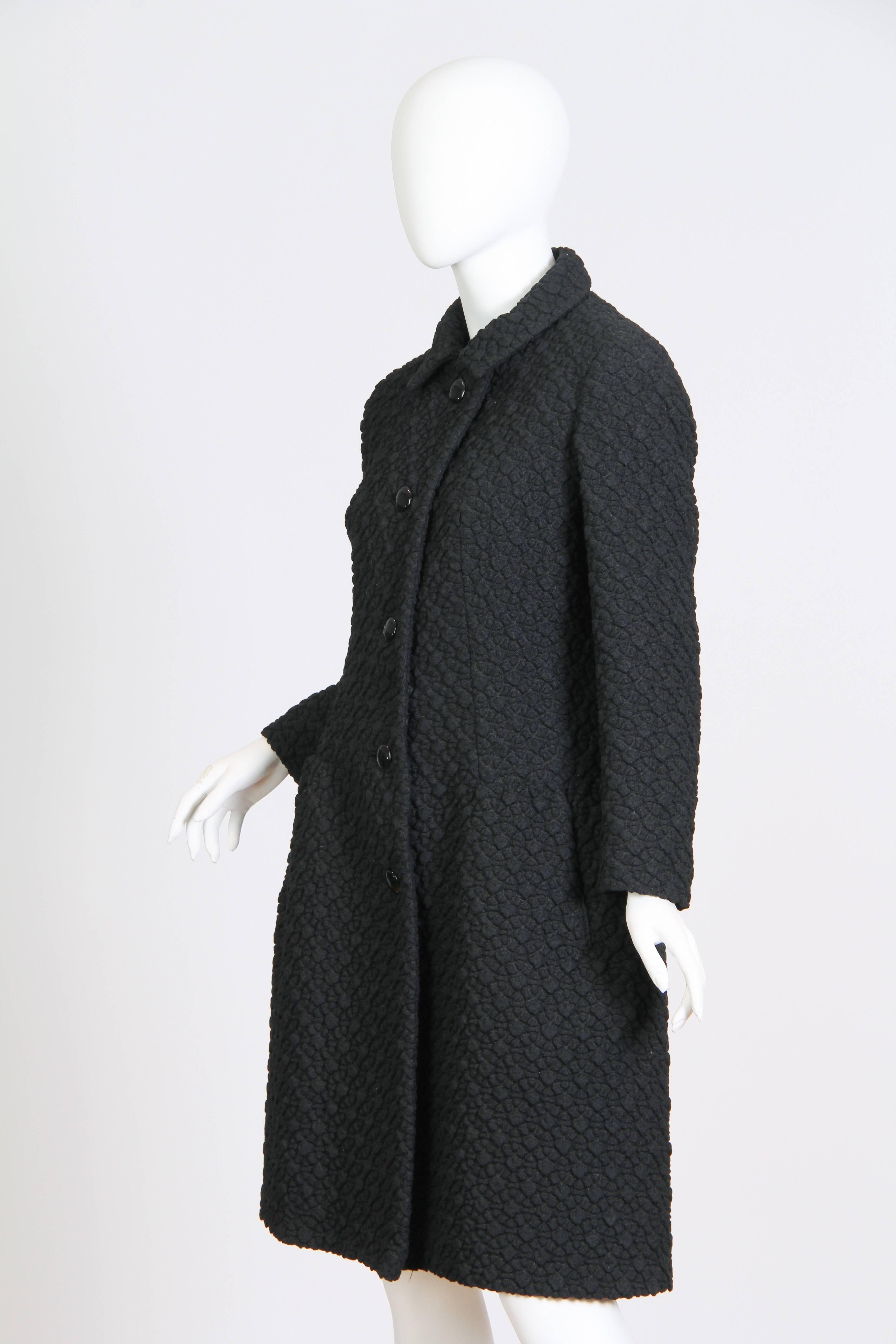 Black Chic Early 1960s Frank Gallant Wool Coat