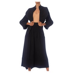 Issey Miyake - Ensemble veste et jupe plissée en poly mélangé noir, années 1990