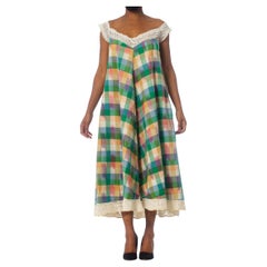 MORPHEW COLLECTION Victorian Handmade Lace & Hand-Woven Cotton Ikat Trapeze Dre