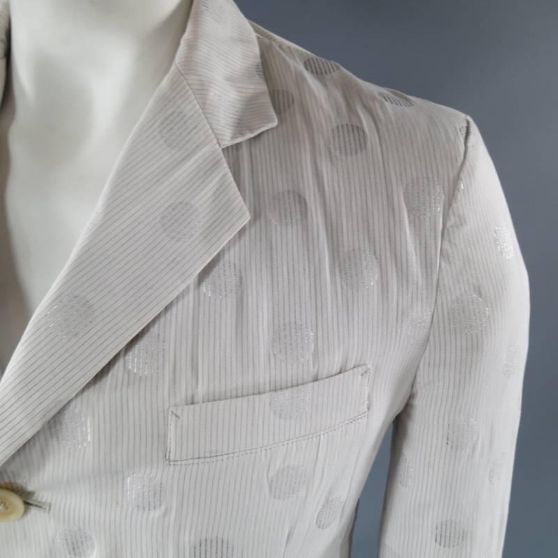 YOHJI YAMAMOTO Men's 40 Regular White & Silver Polka Dot Cotton Sport Coat In Good Condition In San Francisco, CA