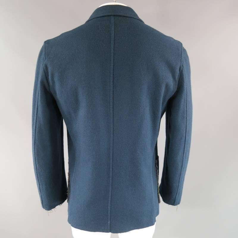 COMME des GARCONS Men's 38 Navy Raw Edge Wool Patch Pocket Sport Coat 2