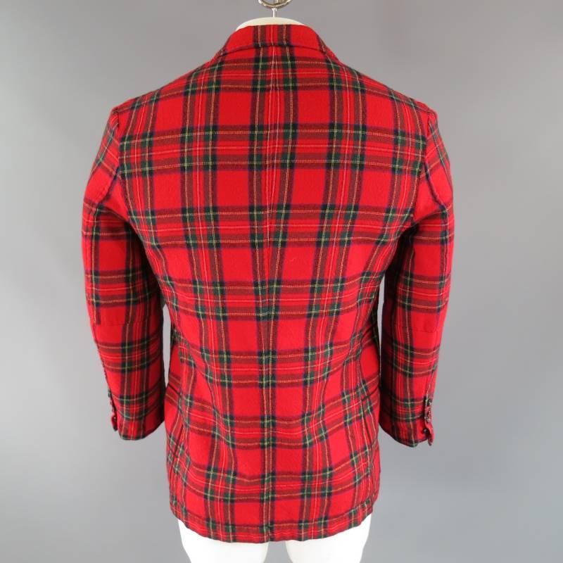 black and red wool plaid vest for men