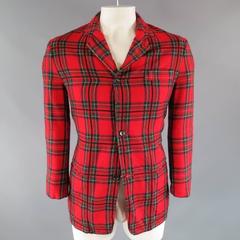 Y's by YOHJI YAMAMOTO Men's 40 Red Wool Plaid Pattern Sport Coat