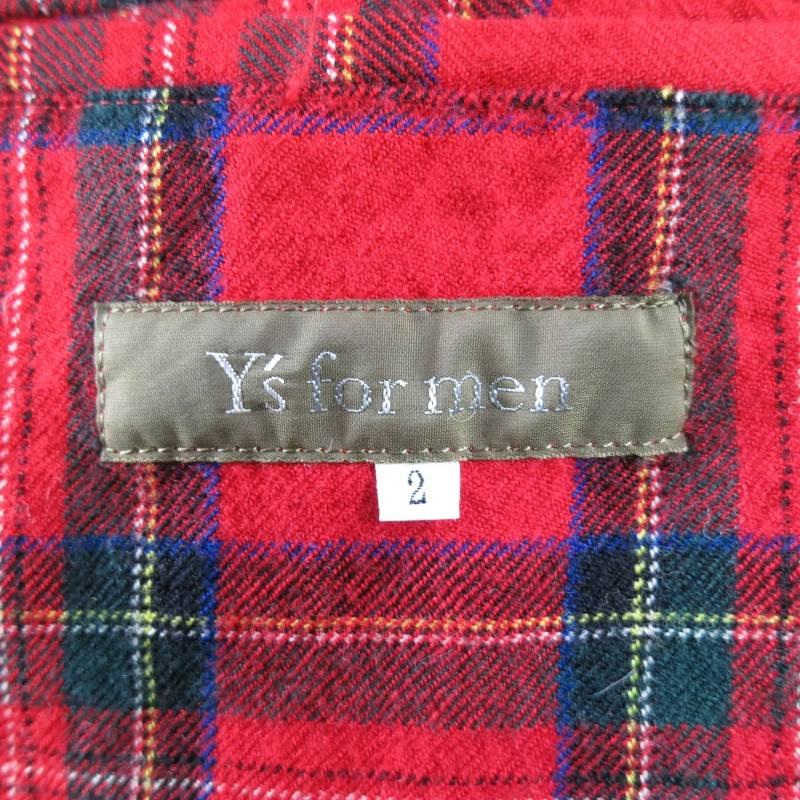 Y's by YOHJI YAMAMOTO Men's 40 Red Wool Plaid Pattern Sport Coat 3