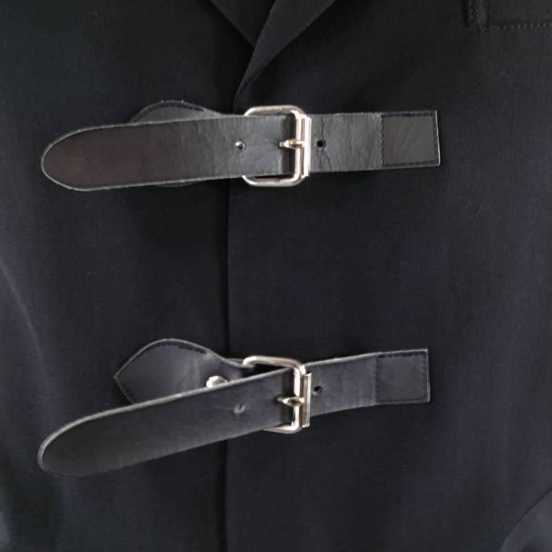 YOHJI YAMAMOTO Men's Black Wool Belt Buckle Closure Jacket In Excellent Condition In San Francisco, CA