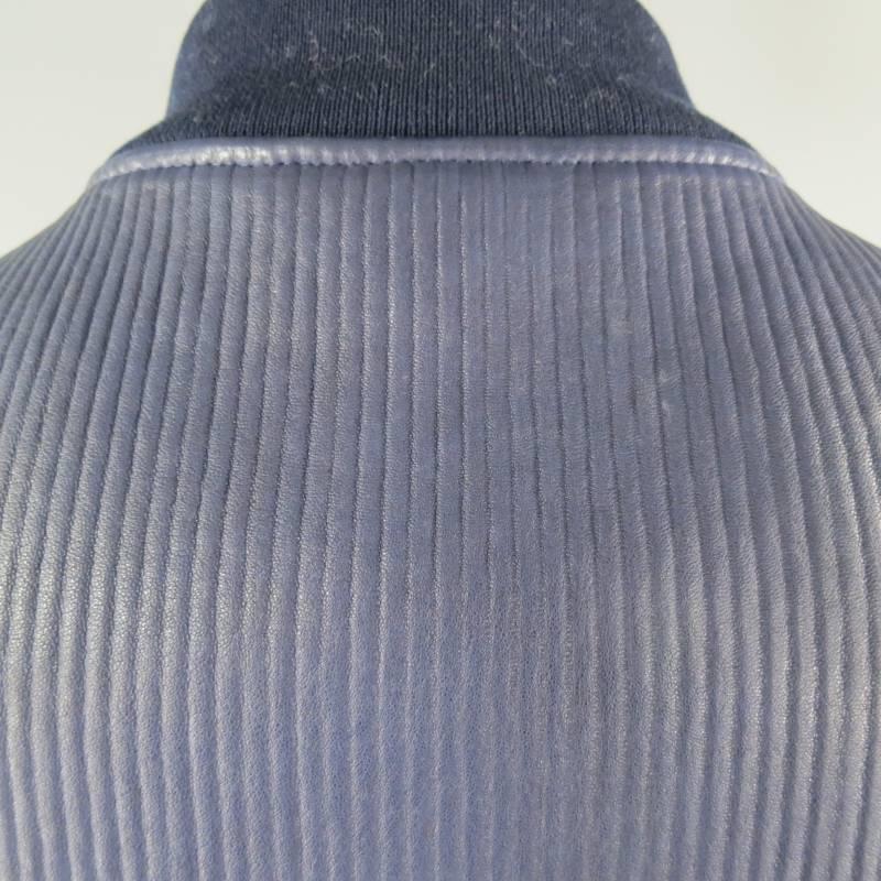 GUCCI 42 Navy Ribbed Leather Stretch Panel Biomber Jacket 4