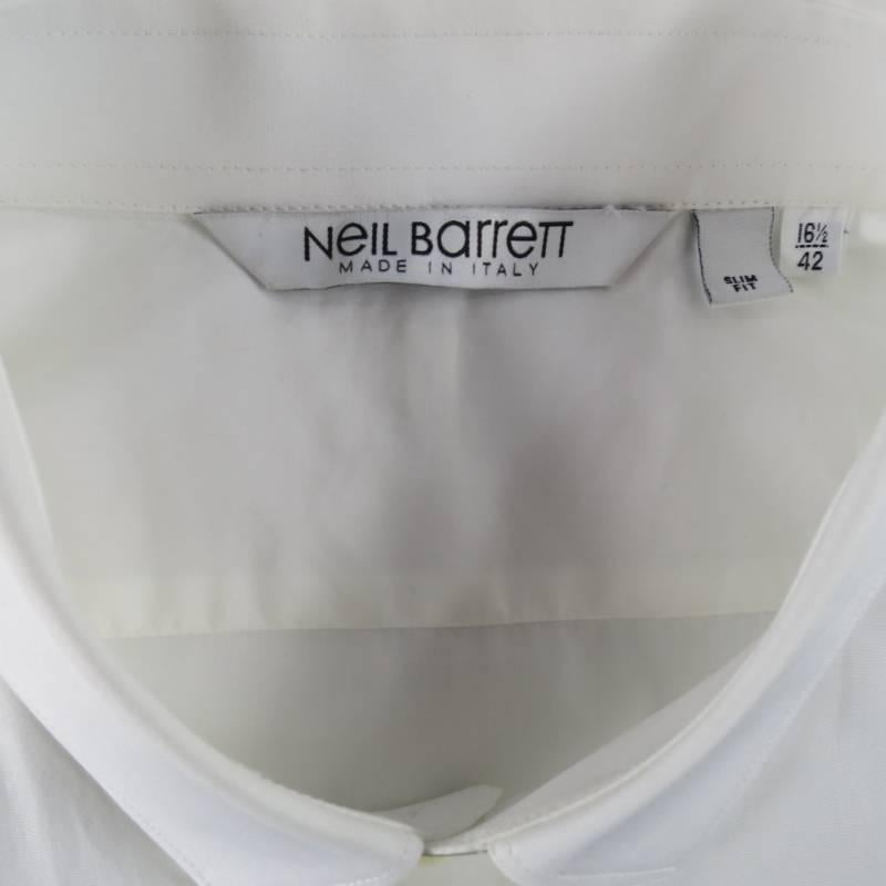NEIL BARRETT Size L White Cotton 'Punked Marble Dust' Graphic Long Sleeve Shirt 4