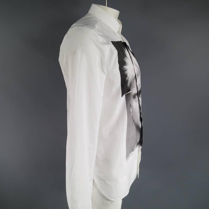 NEIL BARRETT Size L White Cotton 'Punked Marble Dust' Graphic Long Sleeve Shirt 1