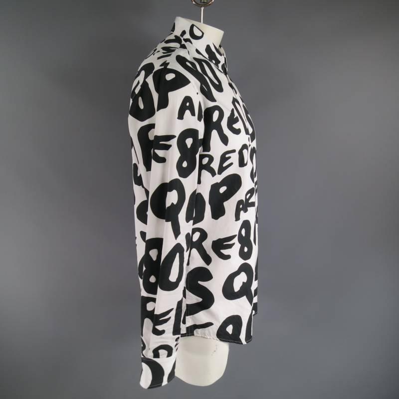 Dsquared2 Taglia L Camicia in cotone con stampa graffiti '80's Pop Culture' in bianco e nero 1