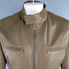 BRUNELLO CUCINELLI Men's 42 Light Brown Leather Moto Jacket