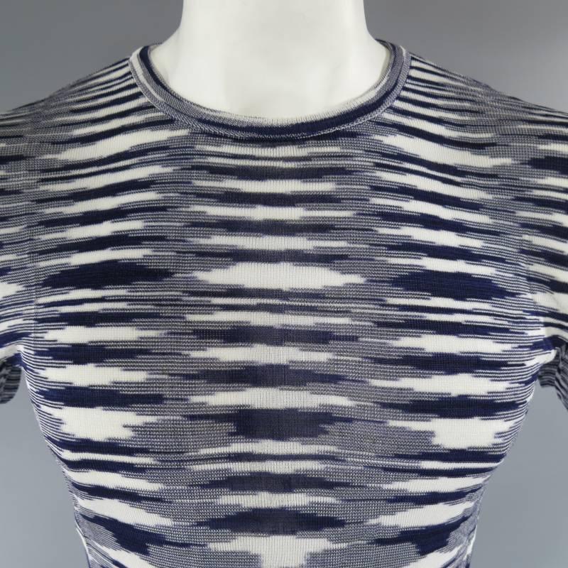 MISSONI Size L Navy and White Pattern Knit Stripe T-shirt at 1stdibs
