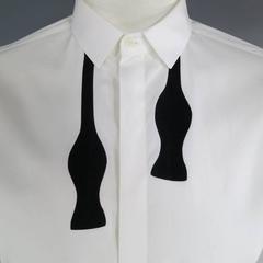 NEIL BARRETT Size L White Cotton Long Sleeve Velvet Bow Tie Print Shirt