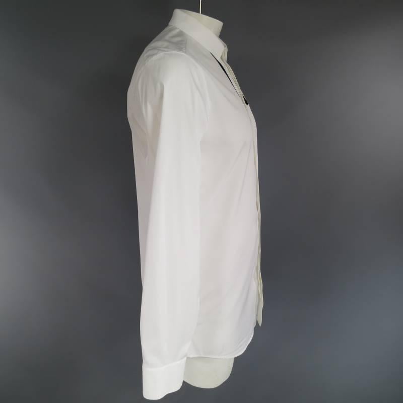 Men's NEIL BARRETT Size L White Cotton Long Sleeve Velvet Bow Tie Print Shirt