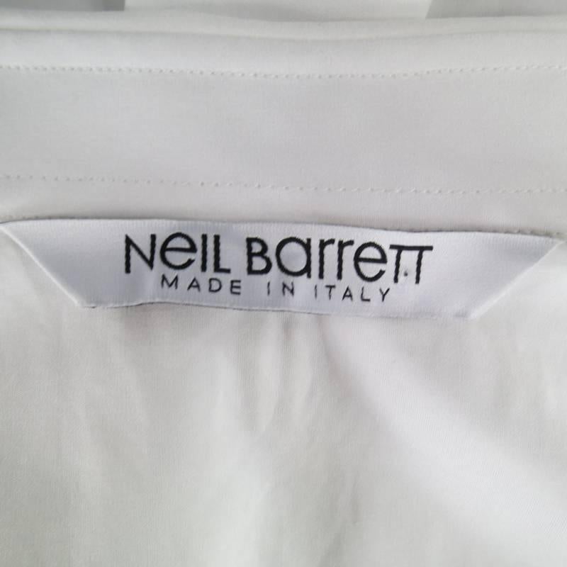 NEIL BARRETT Size L White Cotton Long Sleeve Velvet Bow Tie Print Shirt 3