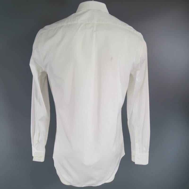 NEIL BARRETT Size L White Cotton Long Sleeve Velvet Bow Tie Print Shirt 1